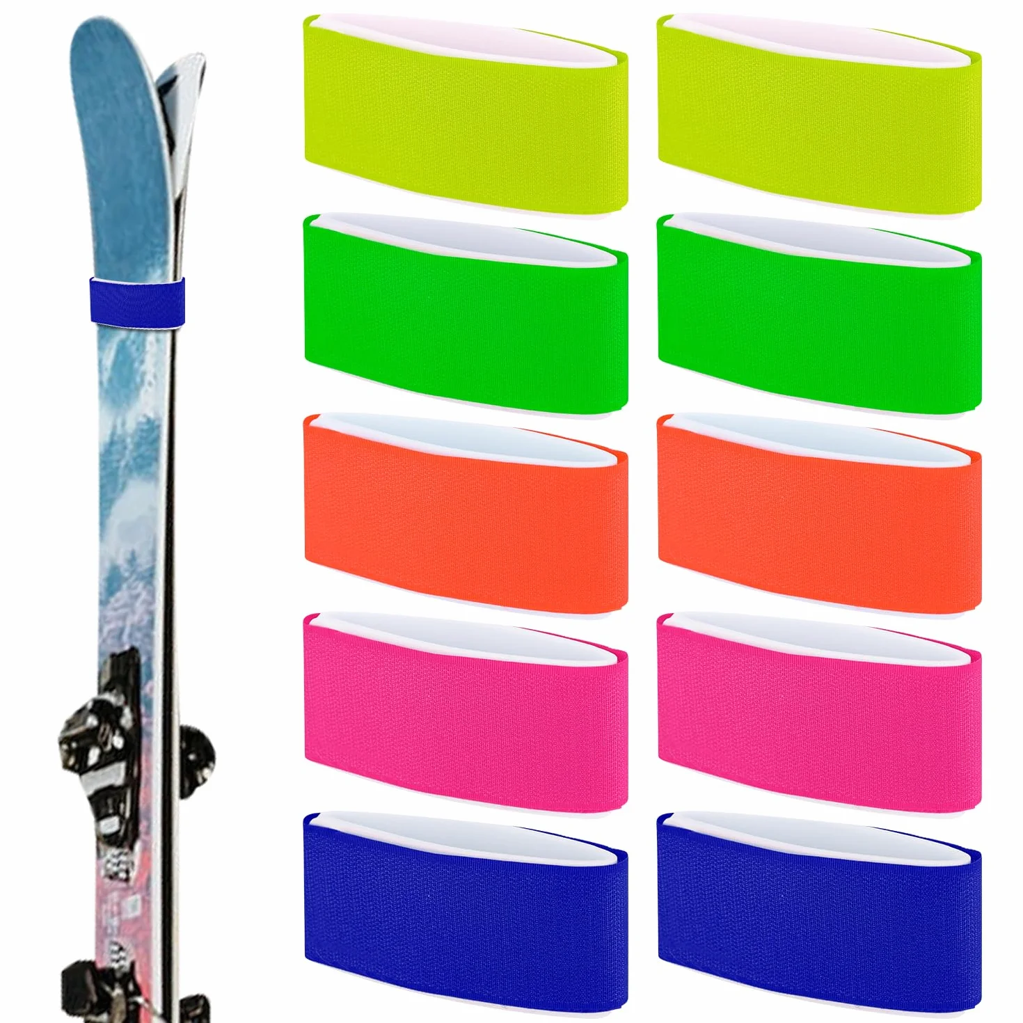 Correas de esquí ajustables, Lazos EVA, Cinta de sujeción para esquí (10 uds, Multicolor)