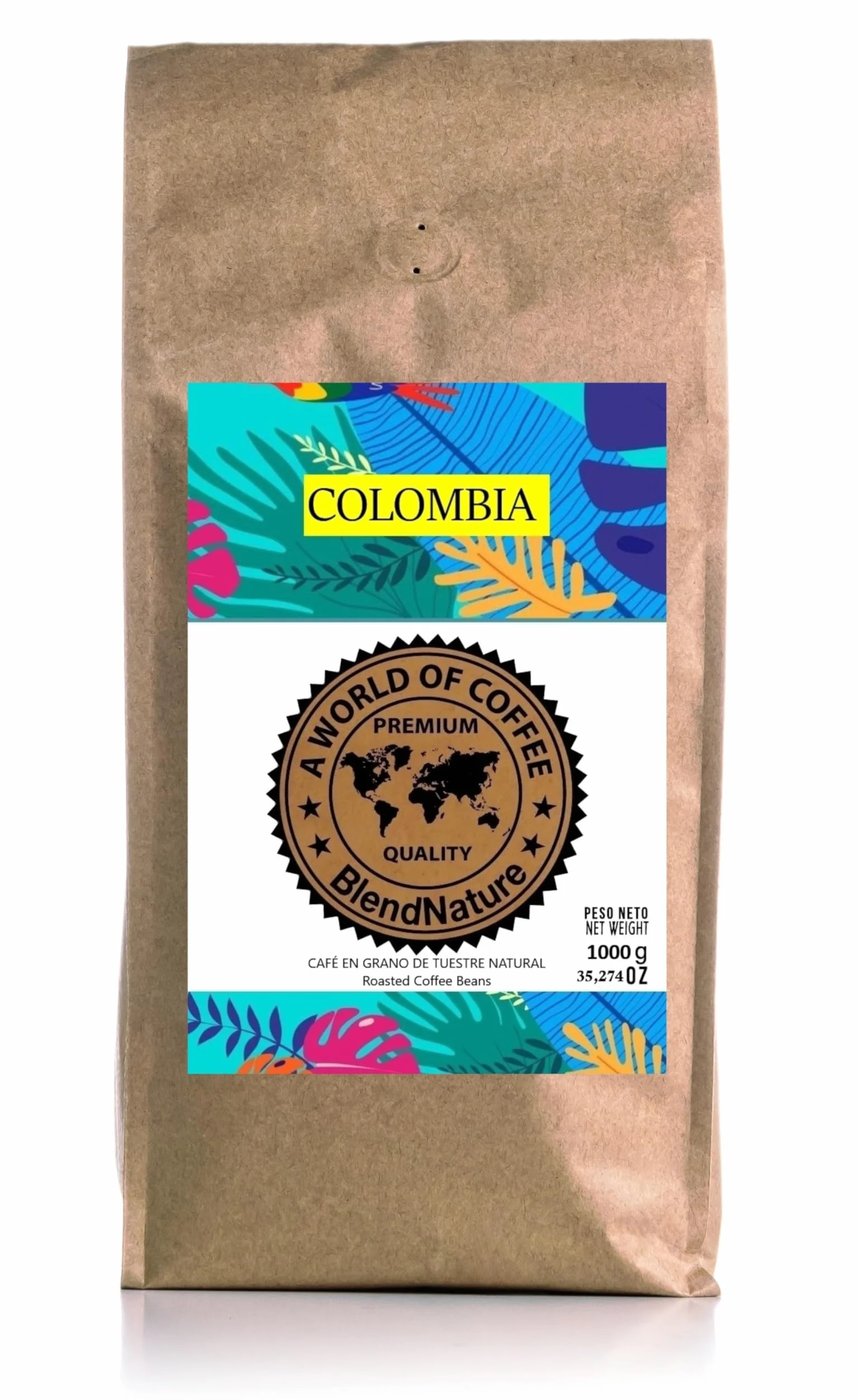 Café en Grano 1kg Natural Colombia 100% Arabica-Calificación 82 puntos por la Specialty Coffee Association (SCA) por su sabor aroma y excelencia-Origen exclusivo Colombia