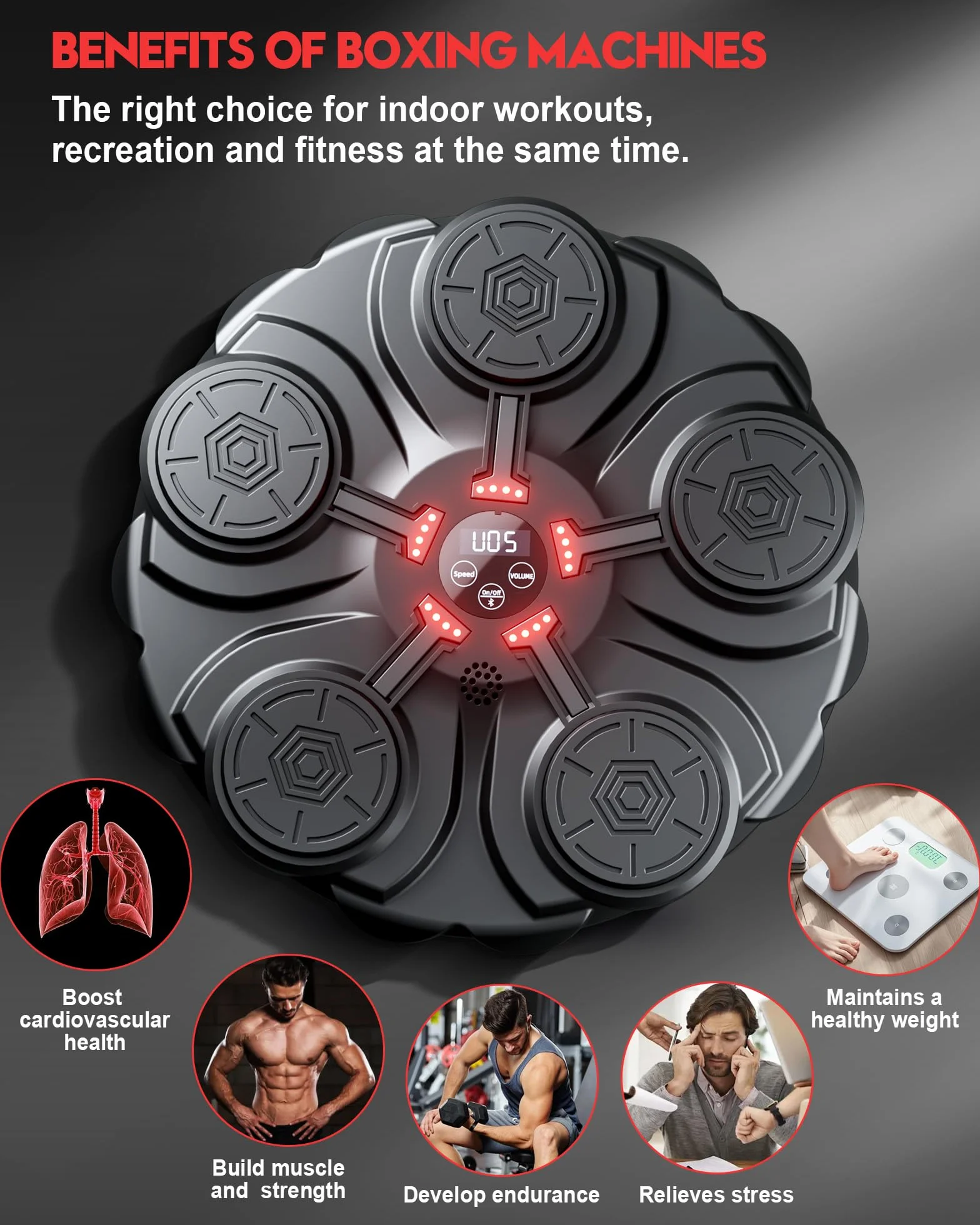Máquina de Boxeo con Música LED y Guantes - 9 Velocidades Ajustables Bluetooth para Niños