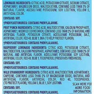 Crystal Light Sin Azúcar Limonada Ponche de Frutas Frambuesa Fresa Silvestre Paquete Variado 48 Unidades