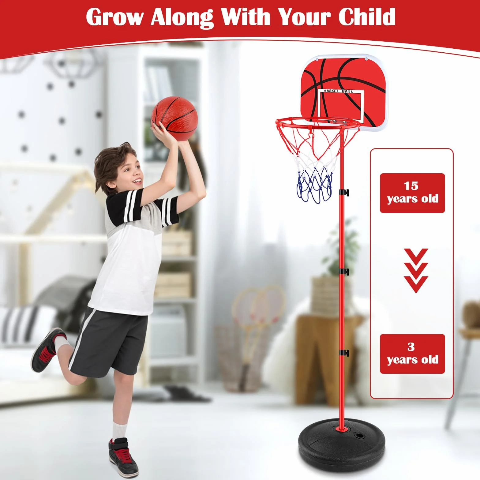 Canasta Baloncesto Infantil Aro Basket Niños Base Exterior Altura Regulable 60-150cm Kit 2 Pelotas Bomba