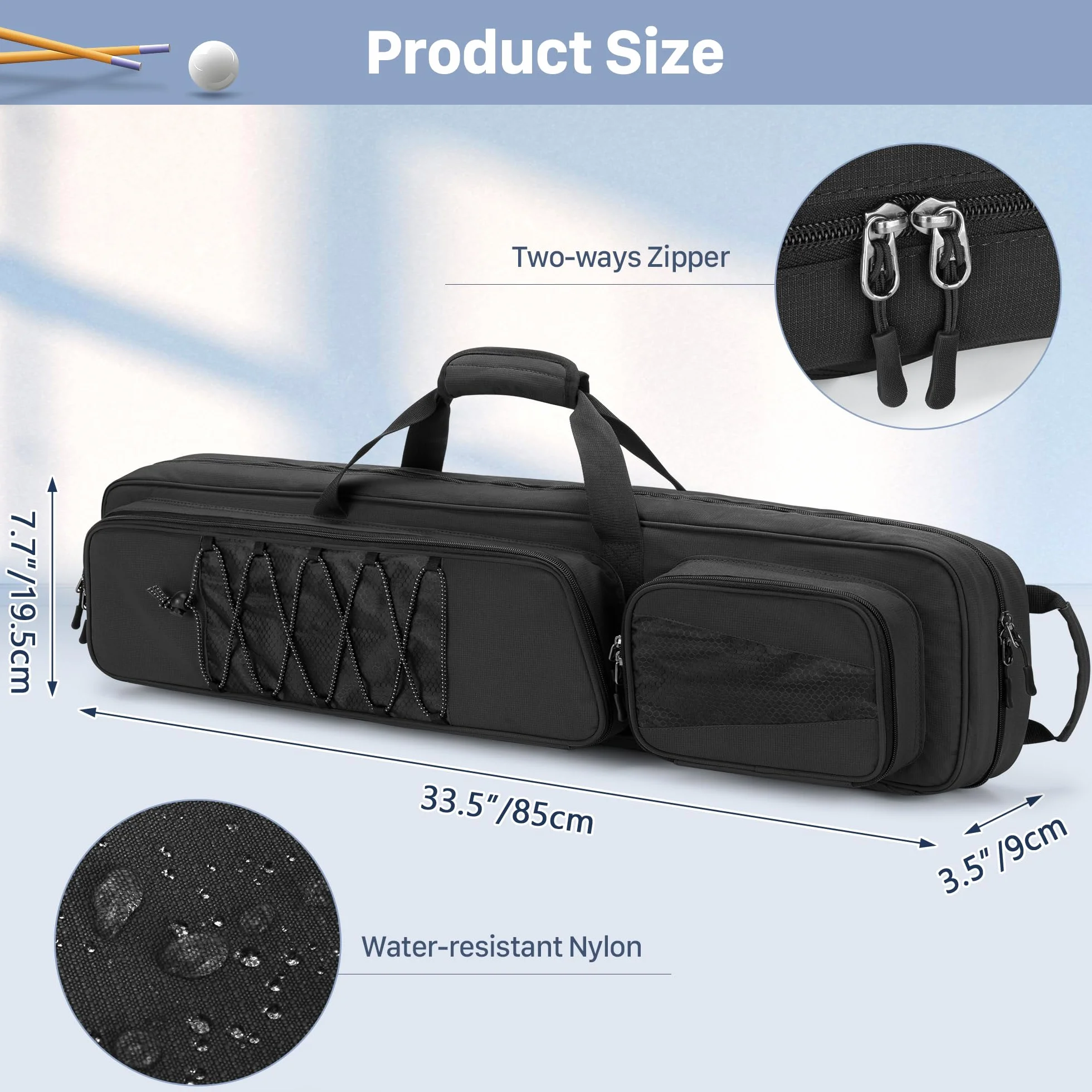 Funda para Tacos de Billar 4x5 Pulgadas, Bolsa de Transporte para Palos de Billar con Capacidad para 4 Traseros y 5 Ejes