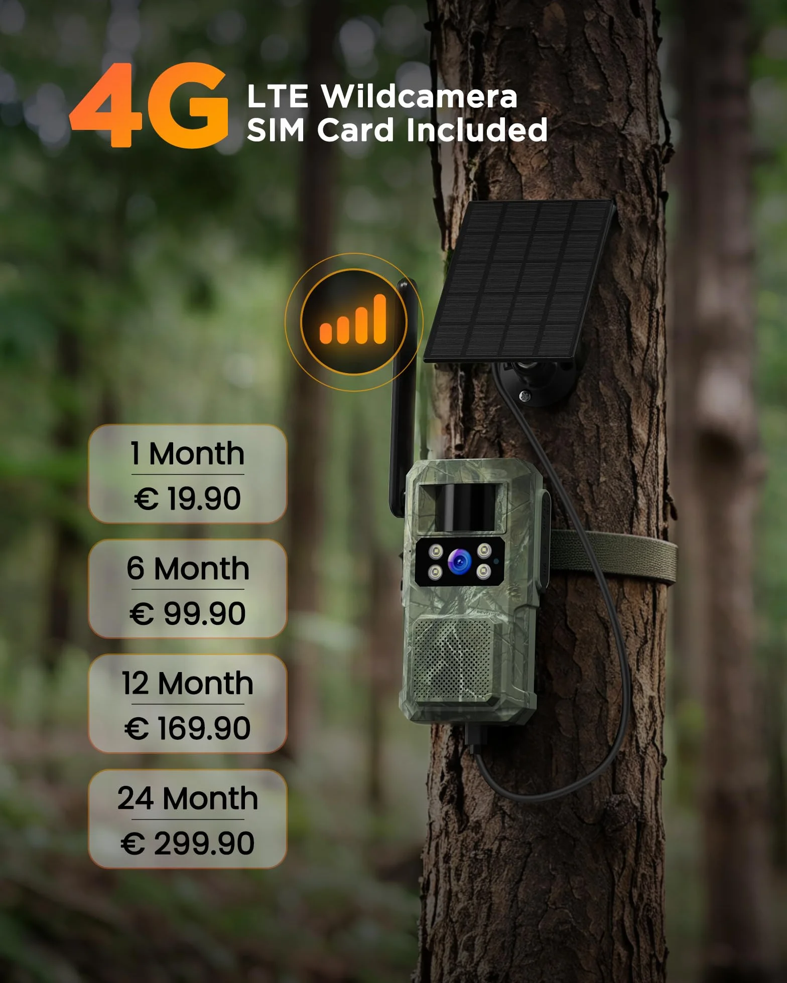 BECAMSO 4G LTE Cámara de Caza Solar 2.7K HD Visión Nocturna Color 8000 mAh IP66 Impermeable