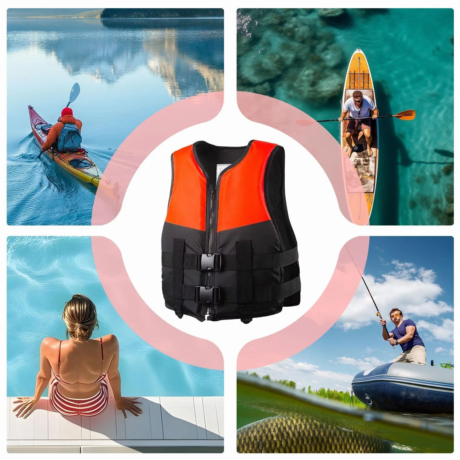 Giacca da Nuoto Galleggiante Alta Galleggiabilità Tessuto Oxford Gilet Salvagente Regolabile Sicurezza Giubbotto Snorkeling Mare per Uomo Donna