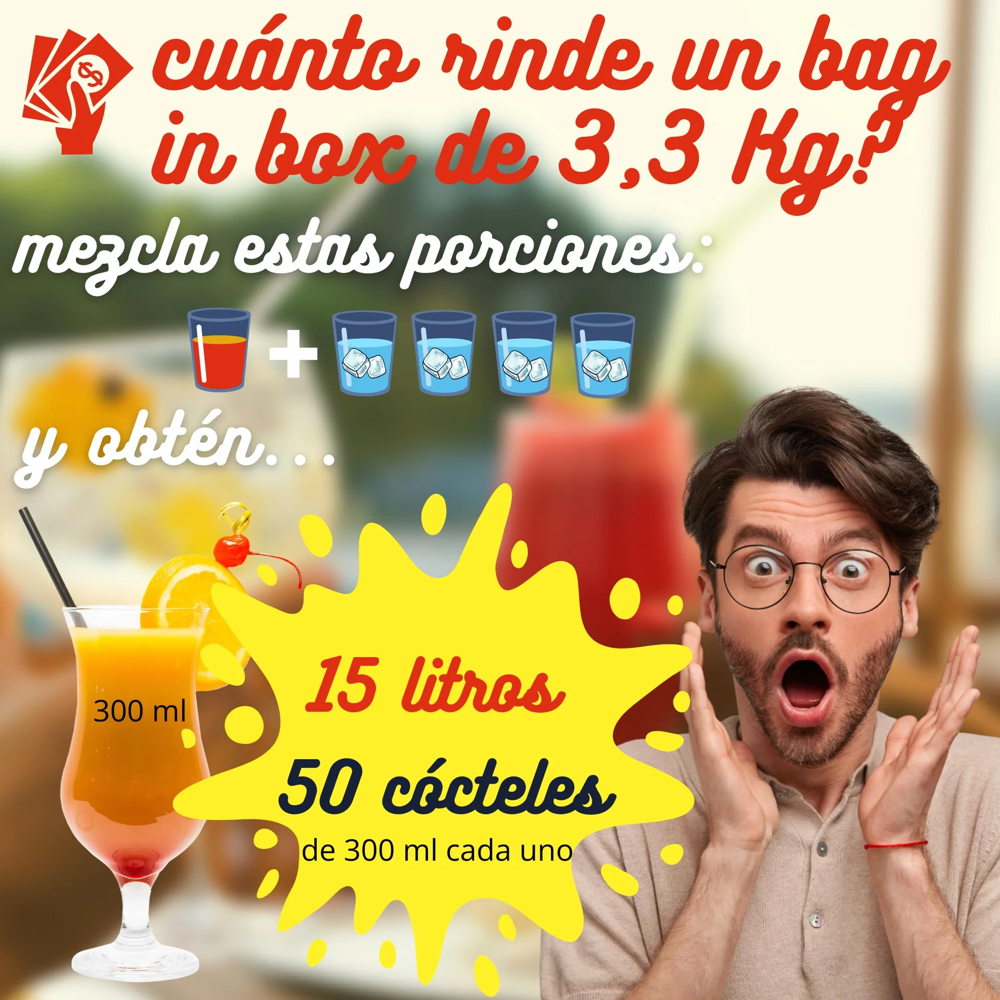 Concentrado Cóctel Sex On The Beach Bag en Box 3,3 Kg (3L) 28% Vol. Rinde 15L o más de 50 vasos diluído en Agua y Hielo. Un Cocktail Más Rentable y Rápido en Menos Espacio. Por Destilerías Riojanas