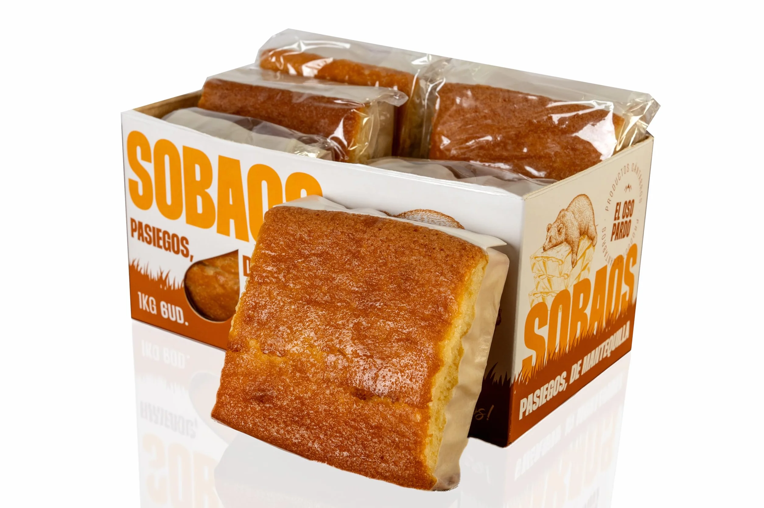 EL OSO PARDO Sobaos Pasiegos IGP - Receta Tradicional de Cantabria, Bizcocho de Mantequilla, 6 uds. Tamaño XL, Caja 1 kg