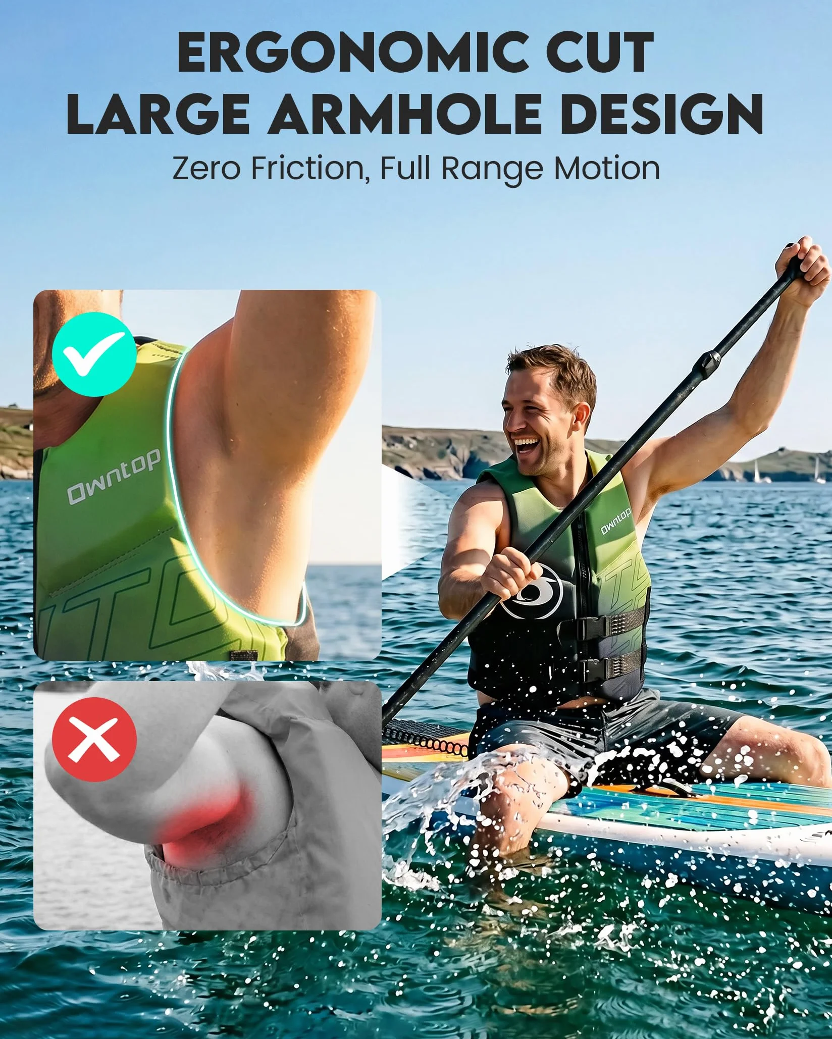 Owntop Chaleco de Ayuda a la Flotabilidad para Adultos Neopreno Plegable Ligero Doble Hebilla Kayak Paddle Pesca