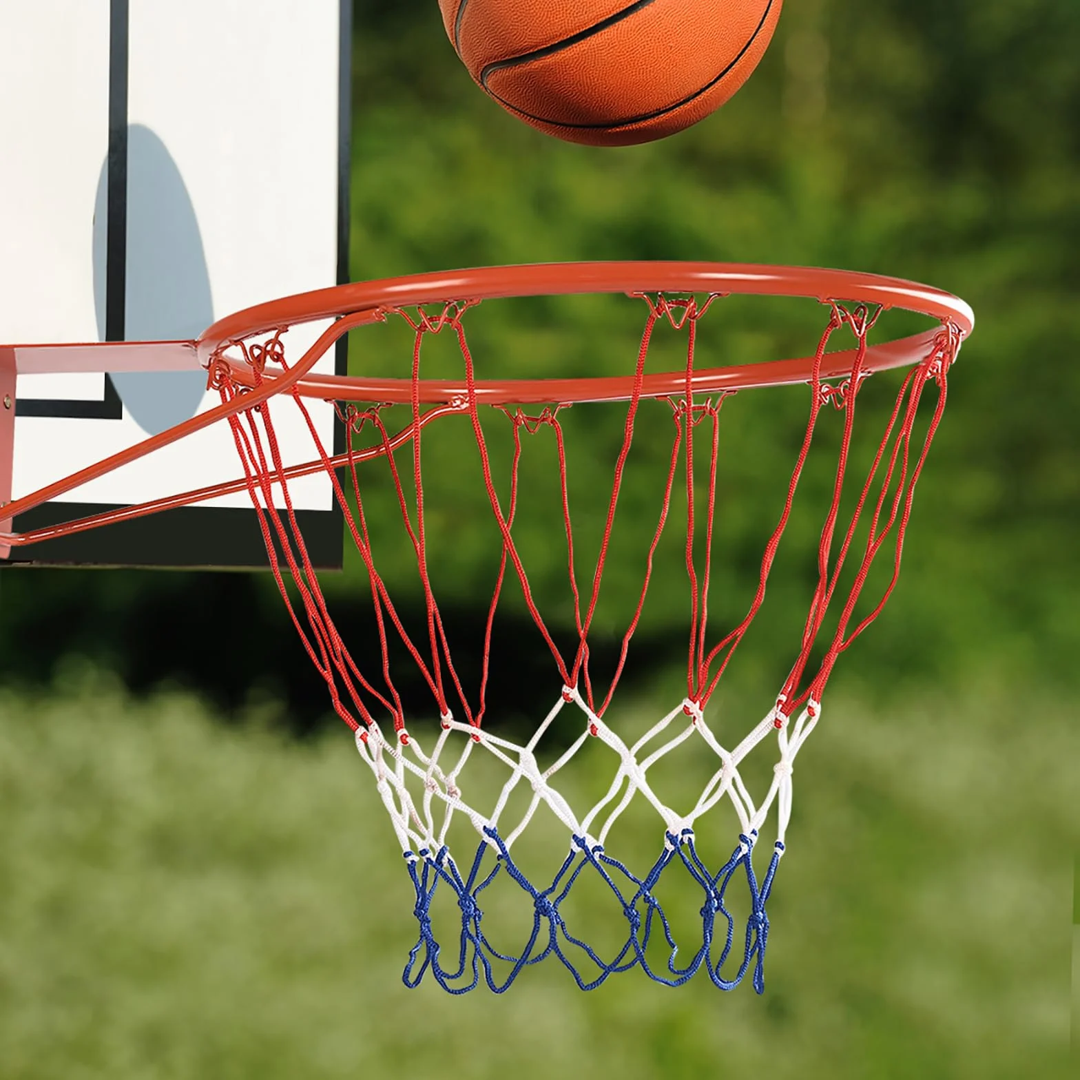 KOMFOTTEU Cesta de baloncesto de pared con malla de nailon y marco de metal, diámetro de 45 cm, para deportes de interior y exterior