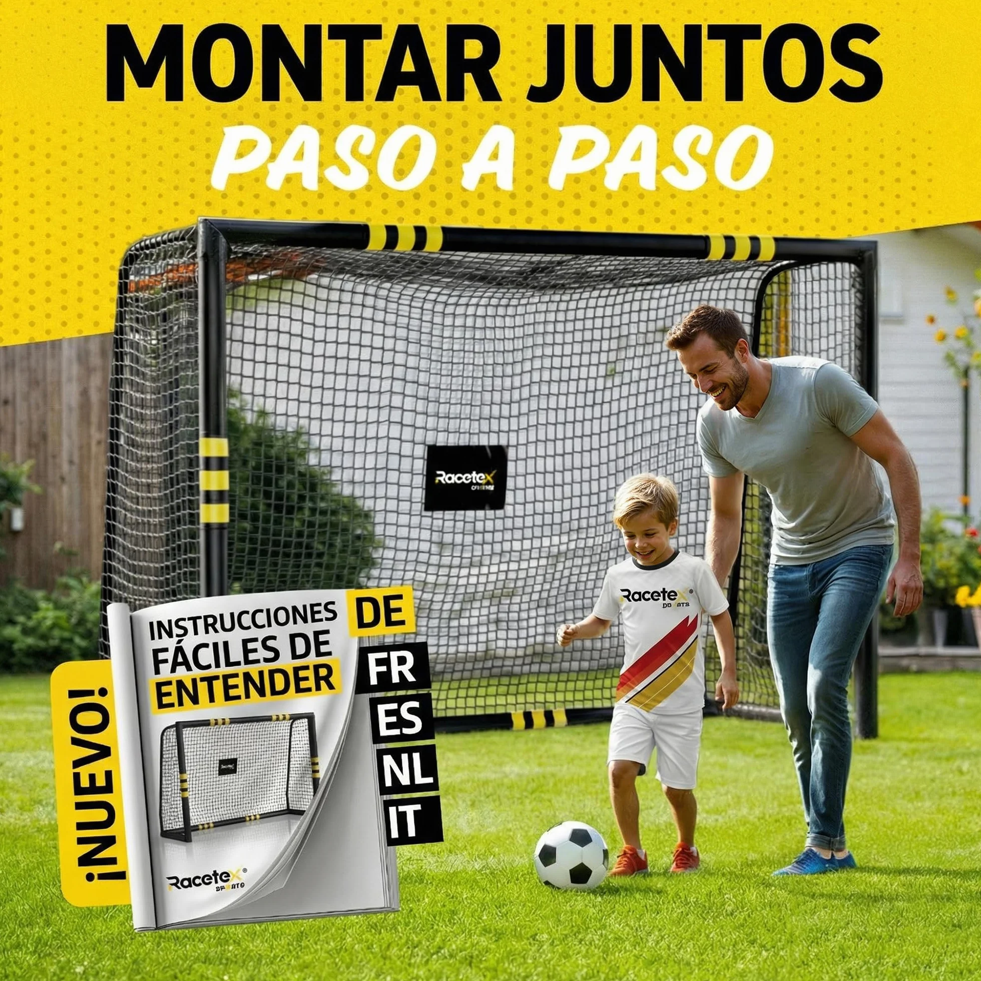 Portería de Fútbol Grande para Niños Racetex con Recubrimiento Anticorrosivo e Incluye Anclajes