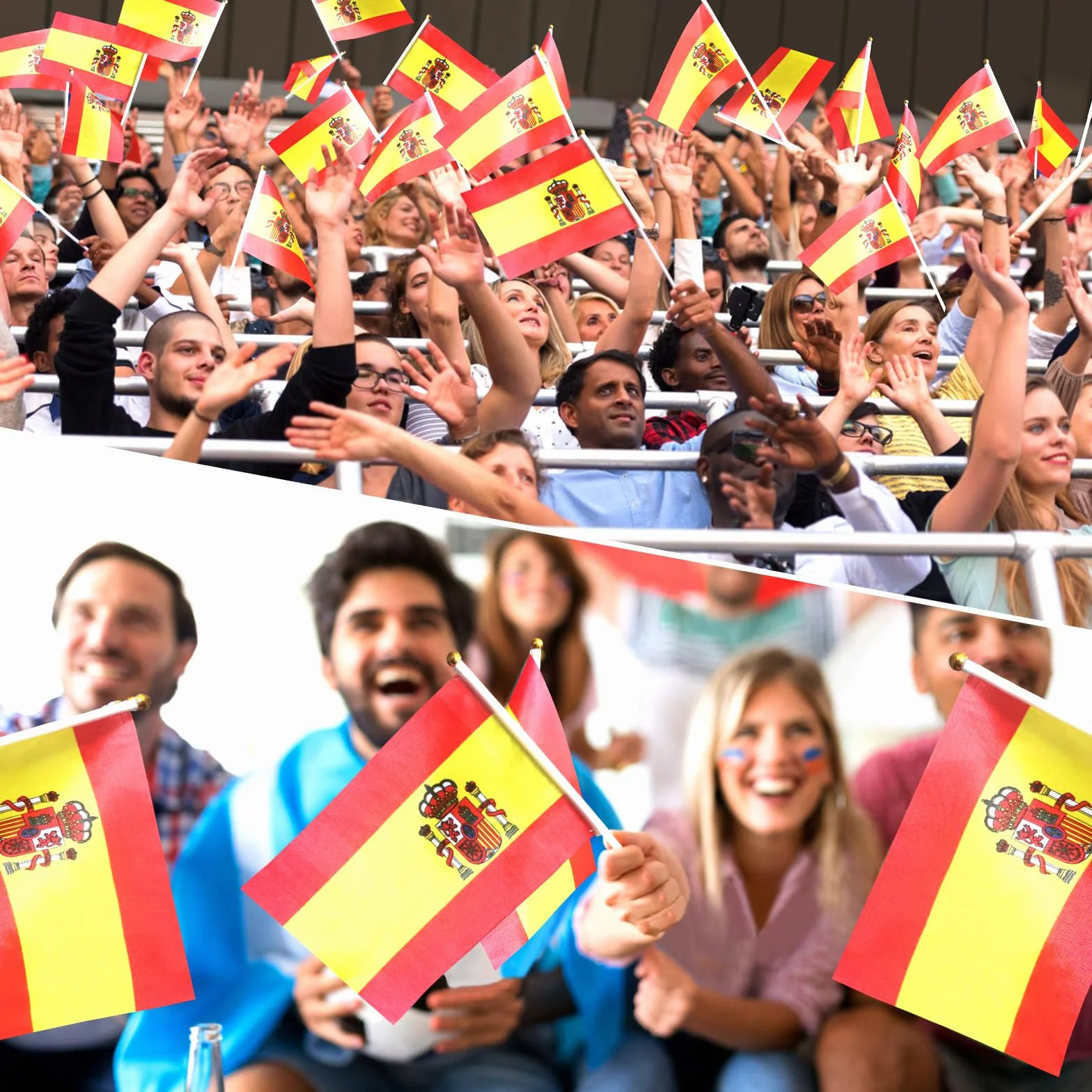 Bandera de España Grande 90x145 cm + 10 Mini Banderas 14x21 cm, Bandera Real Madrid Poliéster para Euro 2024