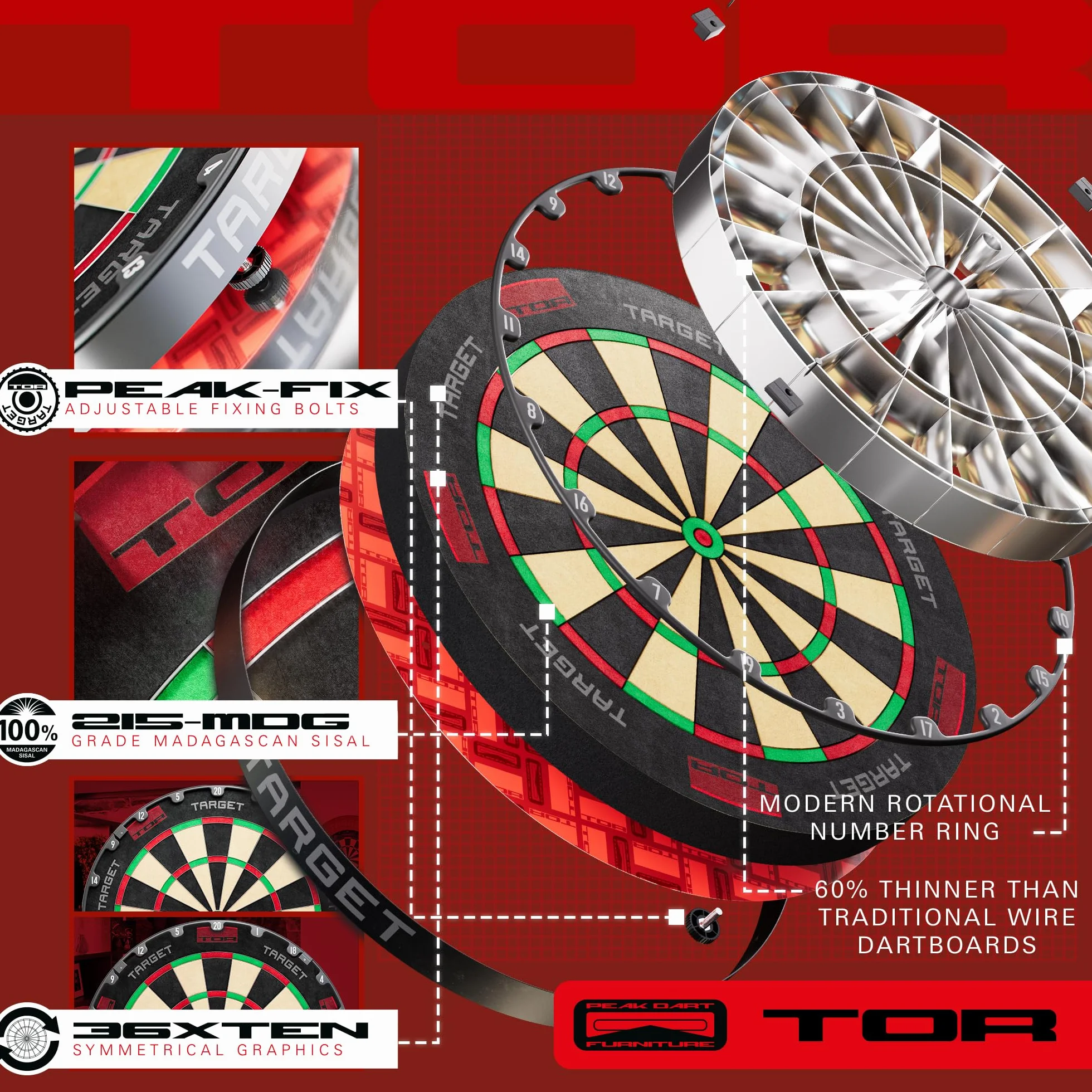 Target Darts Tor Diana Punta de Acero Dart Board con Optional 360-degree LED Light Ring Competición Estándar con Reparación Kit