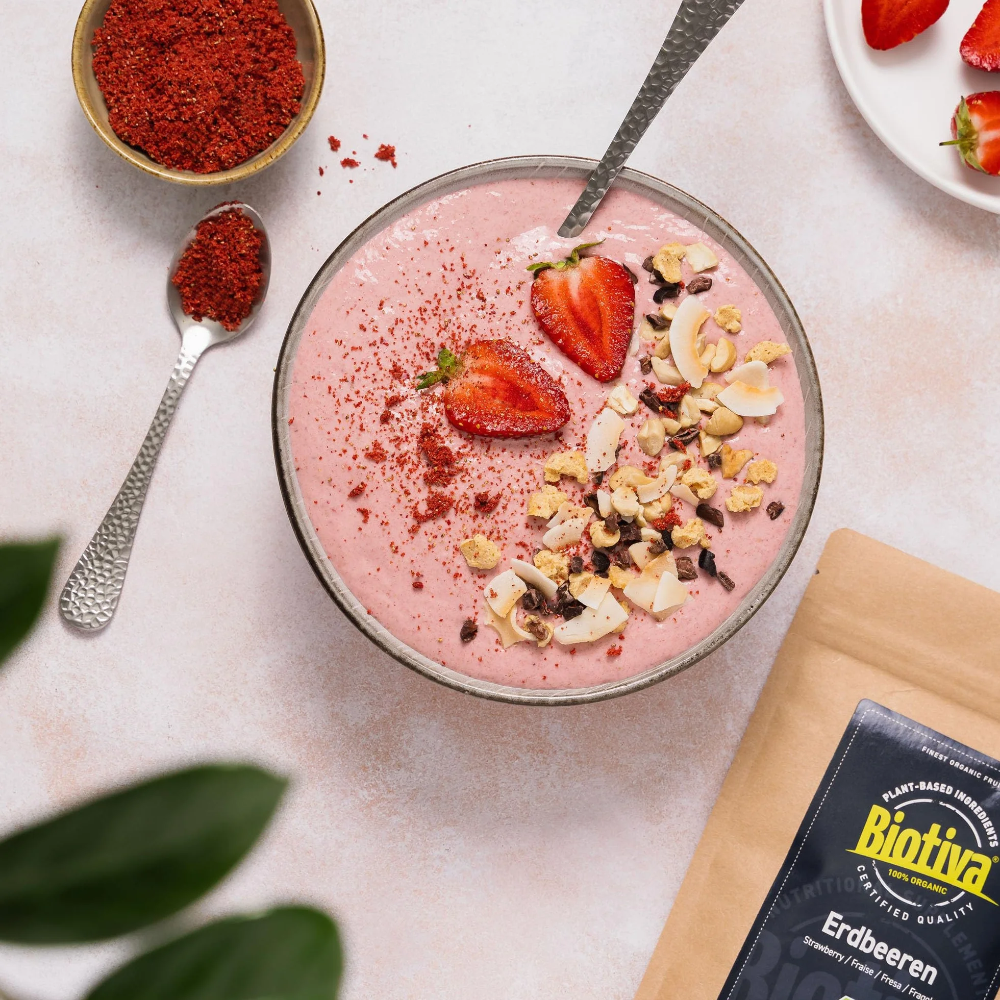 Biotiva Polvo de fresa orgánica liofilizado 90 g - Superfood vegano sin lactosa sin soja