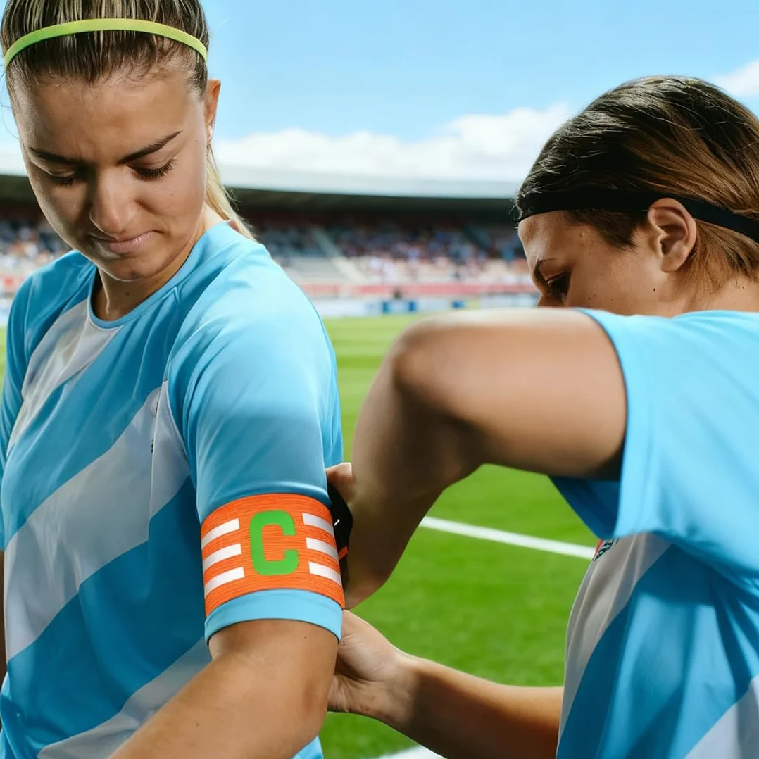 Brazalete de capitán de fútbol deportivo elástico con cierre para adultos y silbato (negro, naranja)