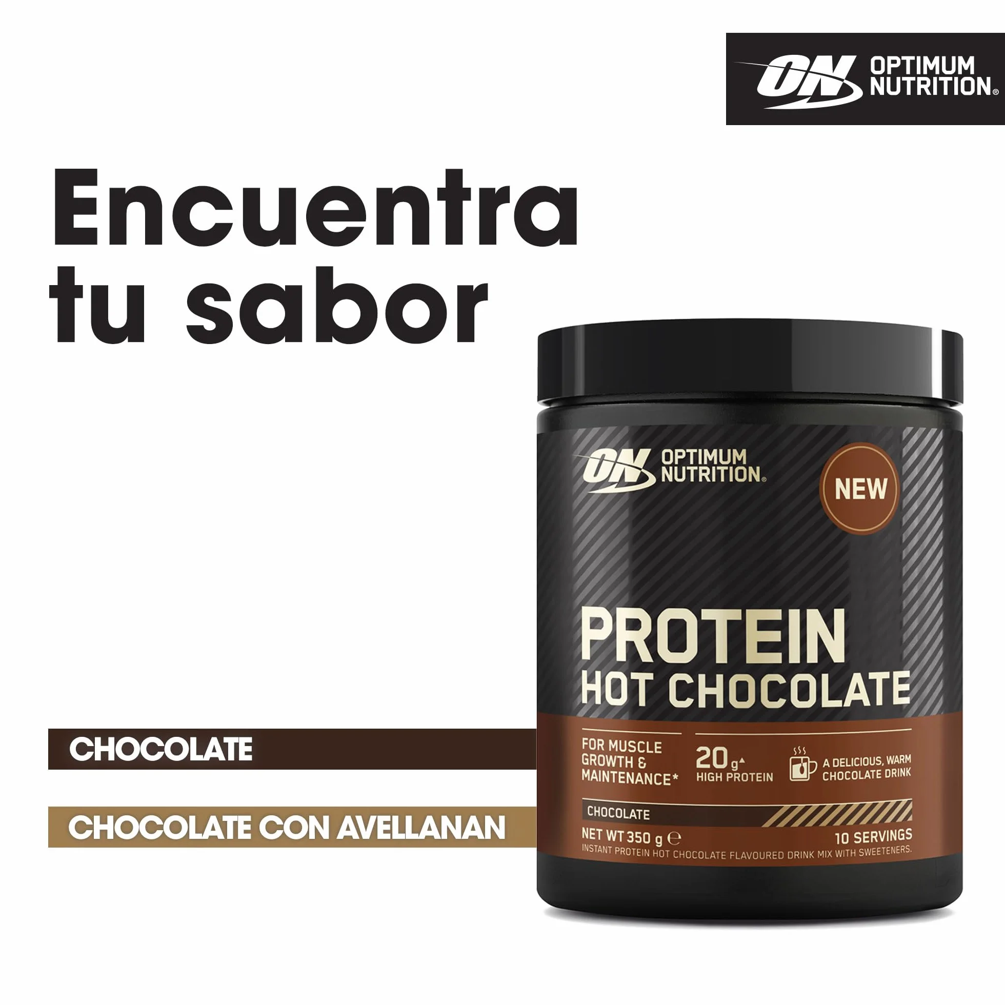 Optimum Nutrition Chocolate Caliente Proteico en Polvo, Sabor Chocolate, 350g, 10 Servicios