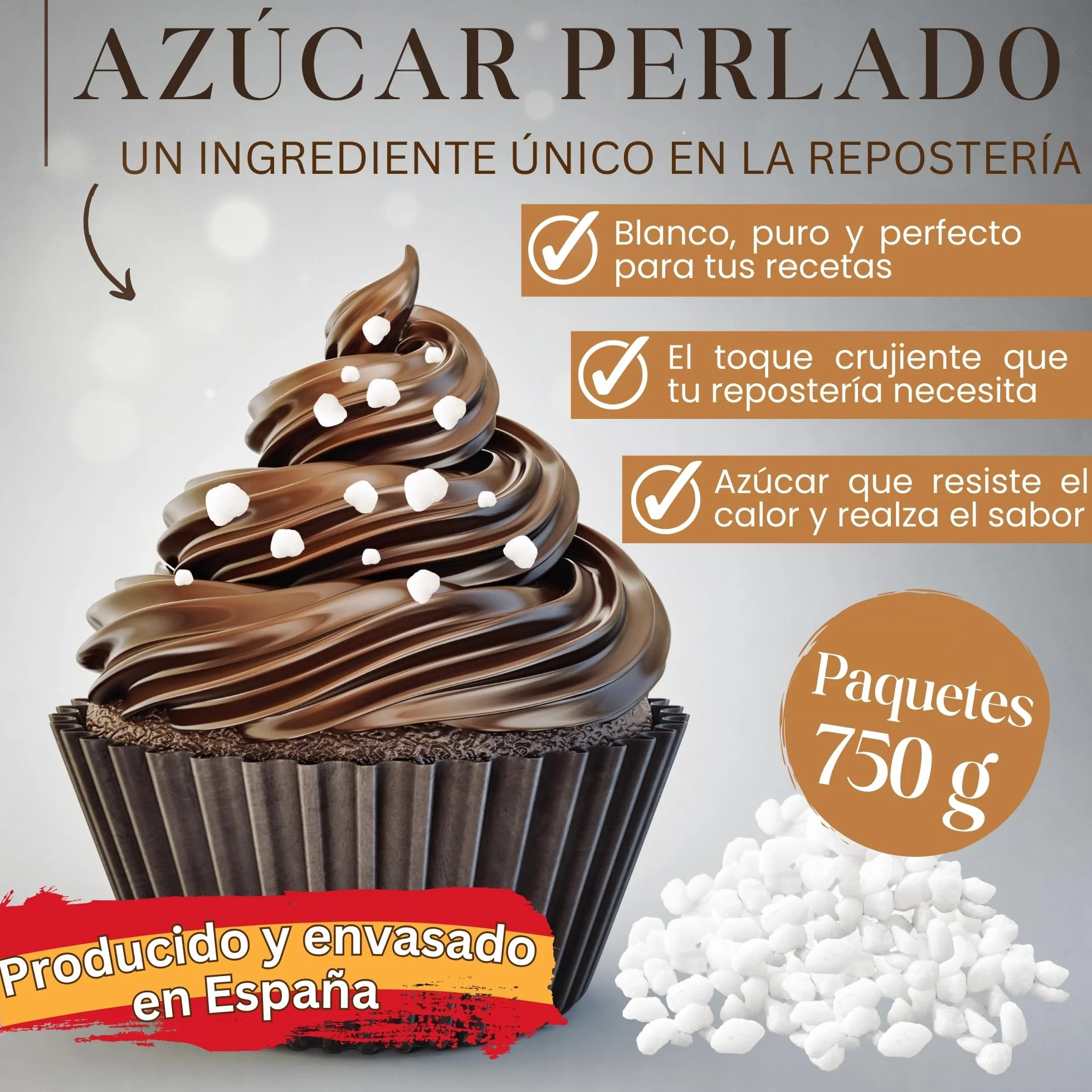 Azúcar Perlado 750g | Azúcar Perlado para Gofres, Roscón de reyes, Repostería y Decoración | Ideal para uso profesional