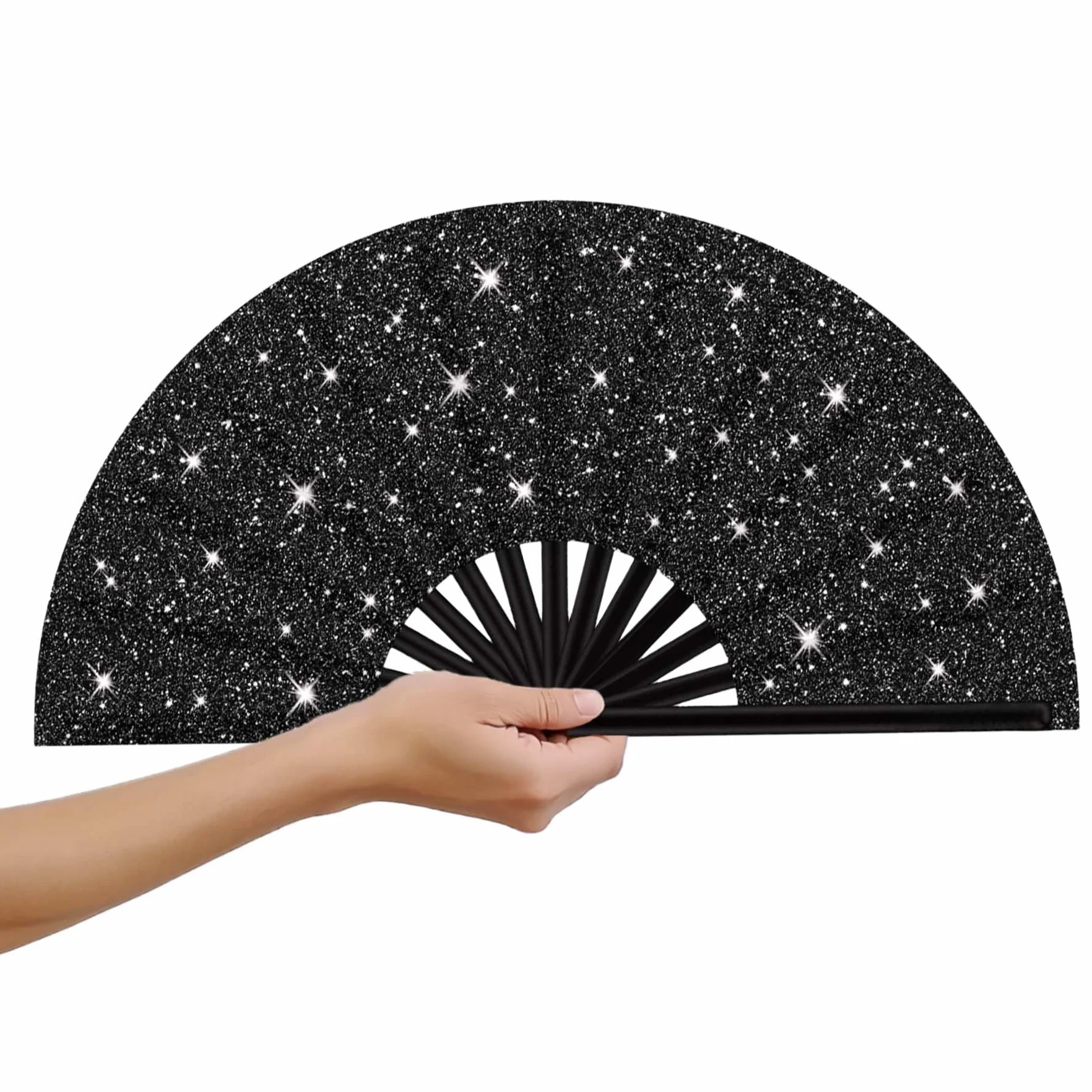 Yamobi Abanico de Mano Plegable 33 cm Negro para Festivales EDM Rave