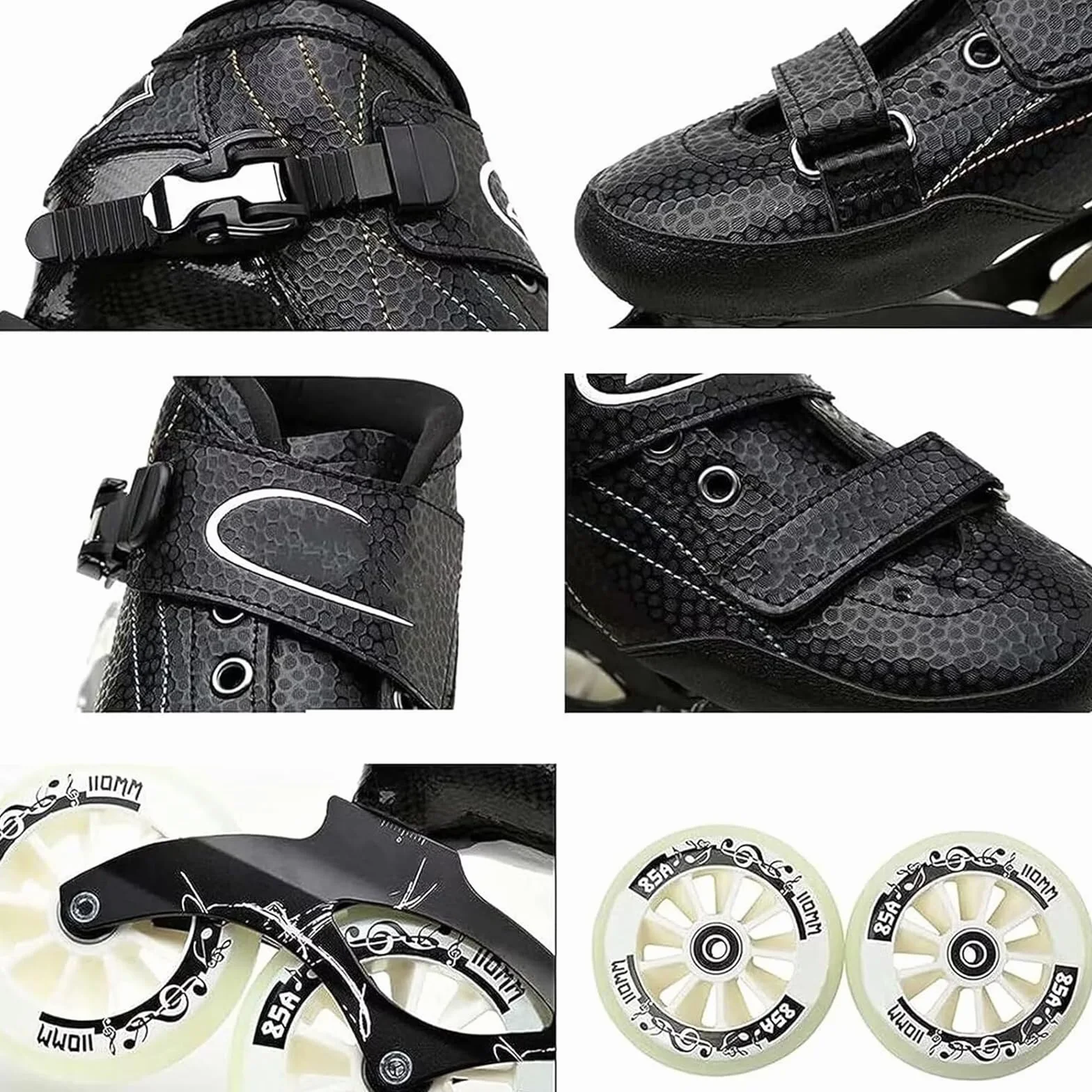 Patines En Línea De Velocidad Carbono 110 mm Unisex 4-Wheel Black