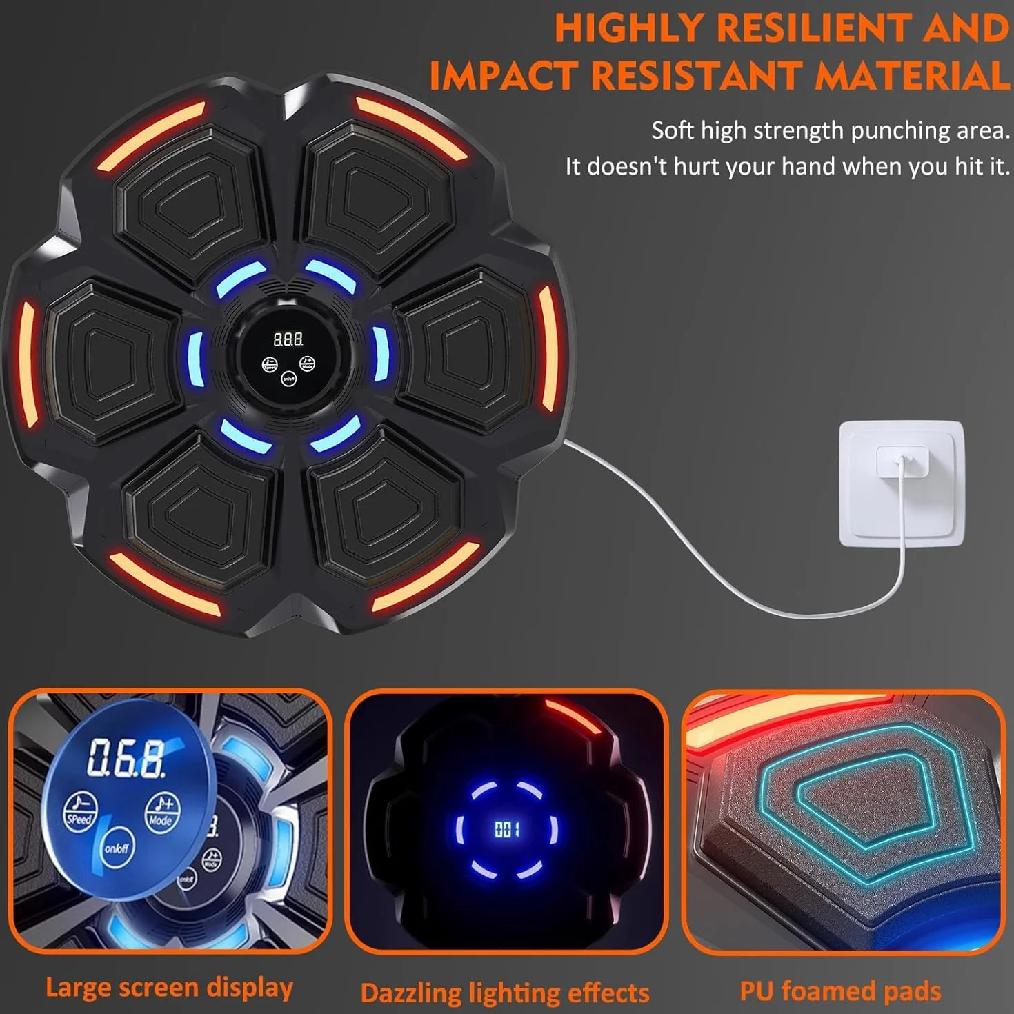 Maquina Boxeo Musical Pared 9 Modos 9 Velocidad Music Boxing Machine Adulto con Guantes Bluetooth Recuento Inteligente