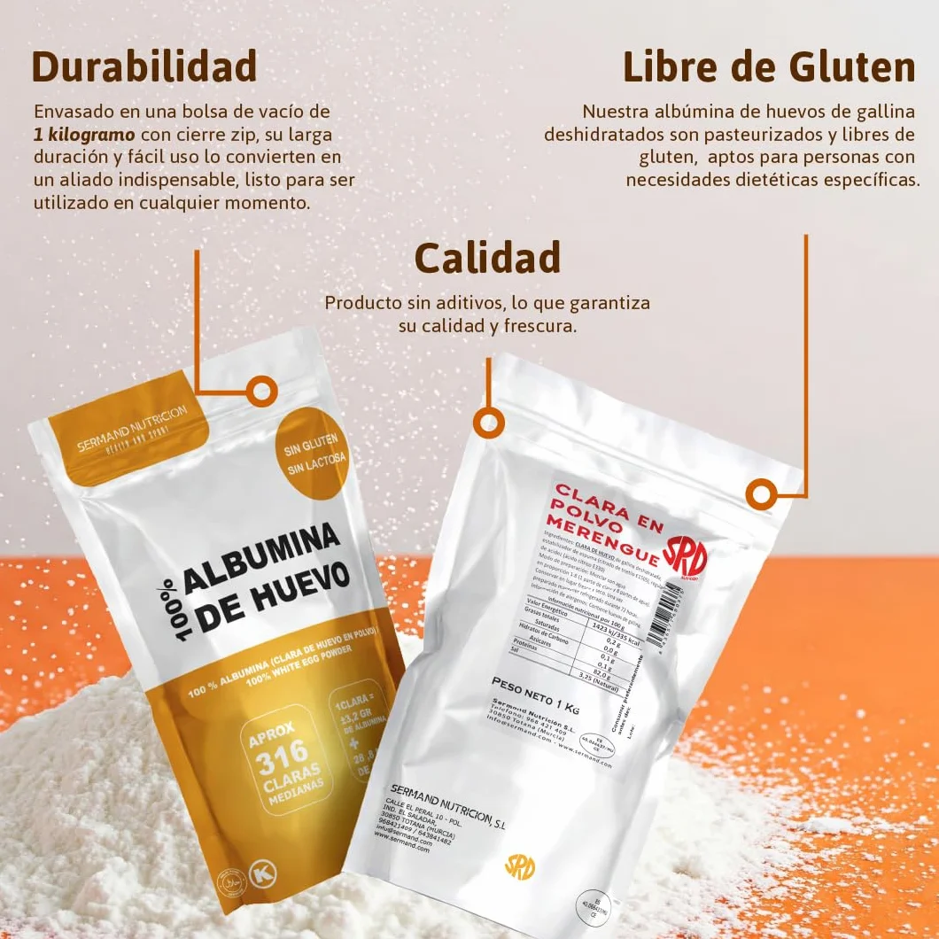 Clara de Huevo en Polvo Especial para Merengue 1Kg Huevos Pasteurizados Deshidratados Sin Aditivos Sin Lactosa Sin Gluten