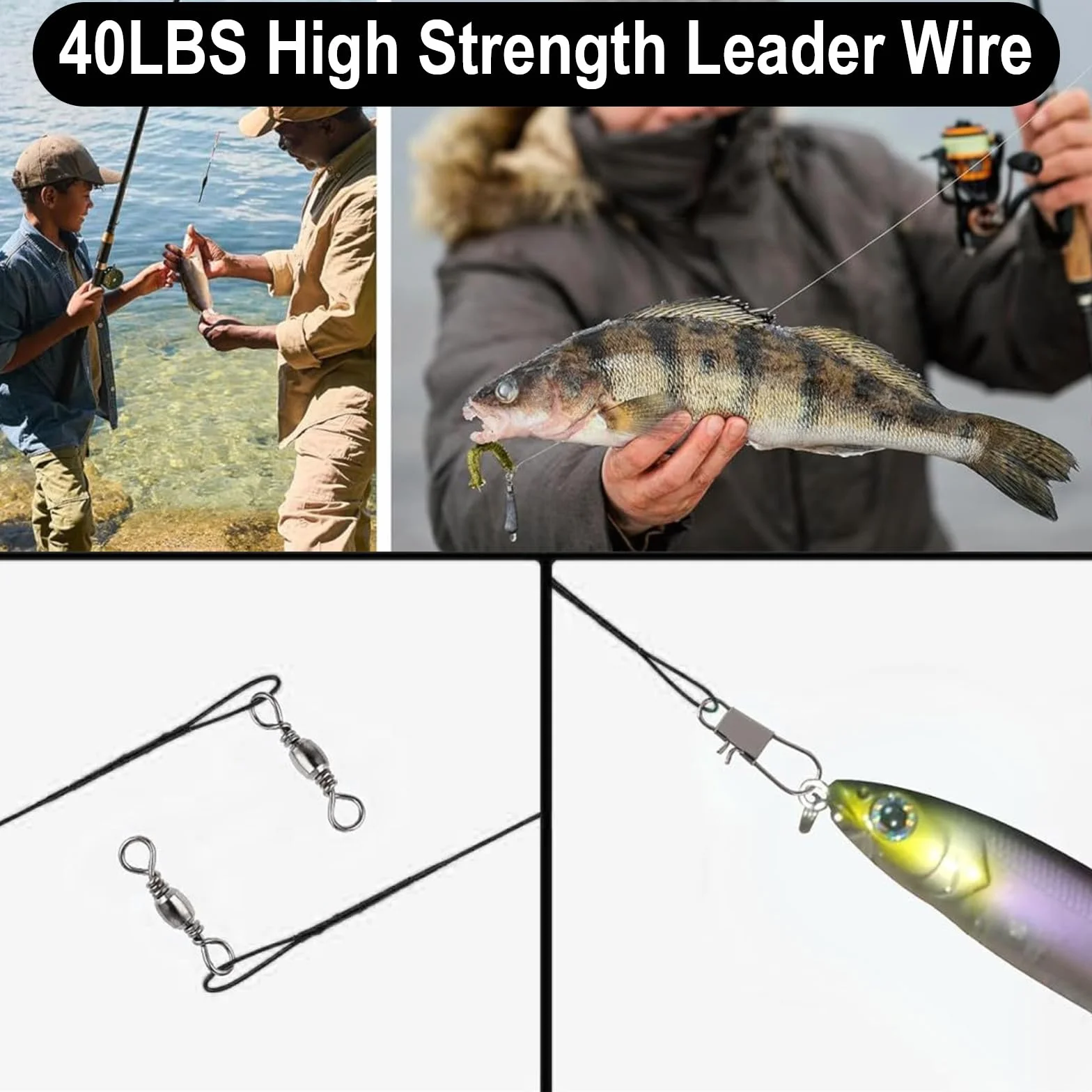 Bajos de línea de Acero para Pesca del Lucio, Lote 50 uds, 5 Tamaños (10-30 cm)