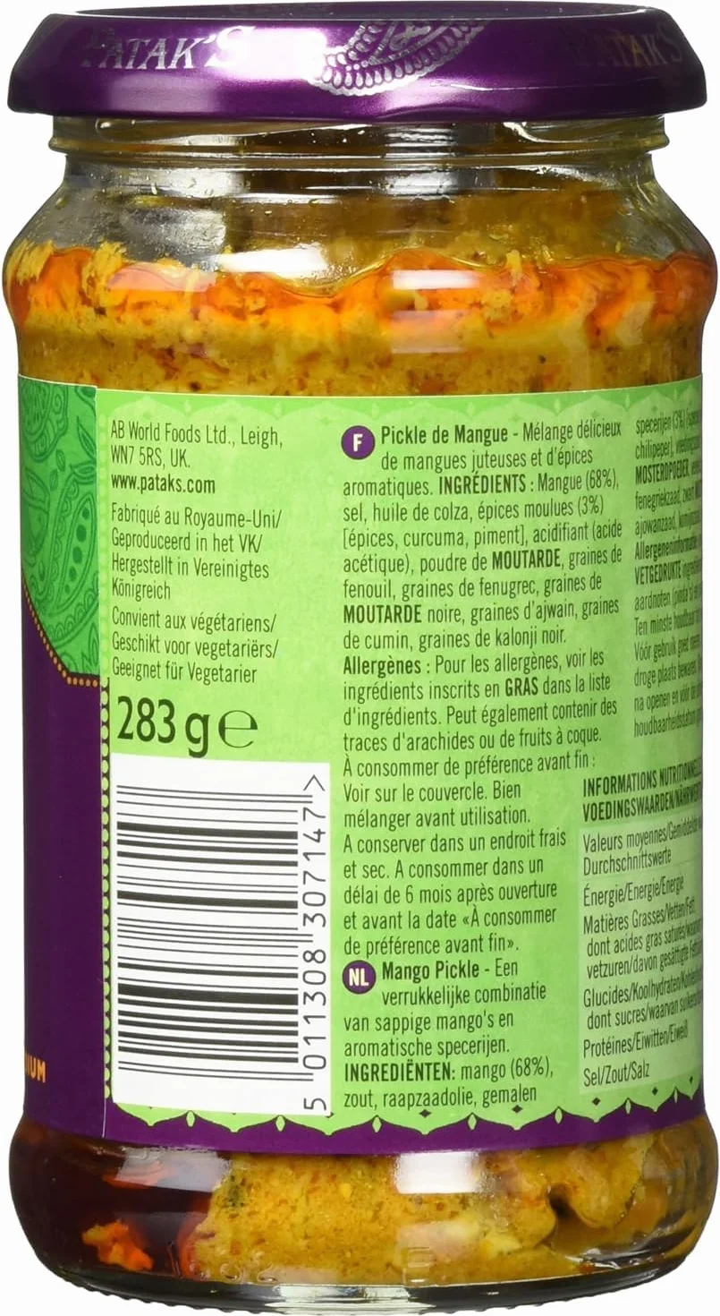 Patak'S Pack de pepinillos de mango suave de 6 x 283 gr 0.282999999999999 ml - Pack de 6