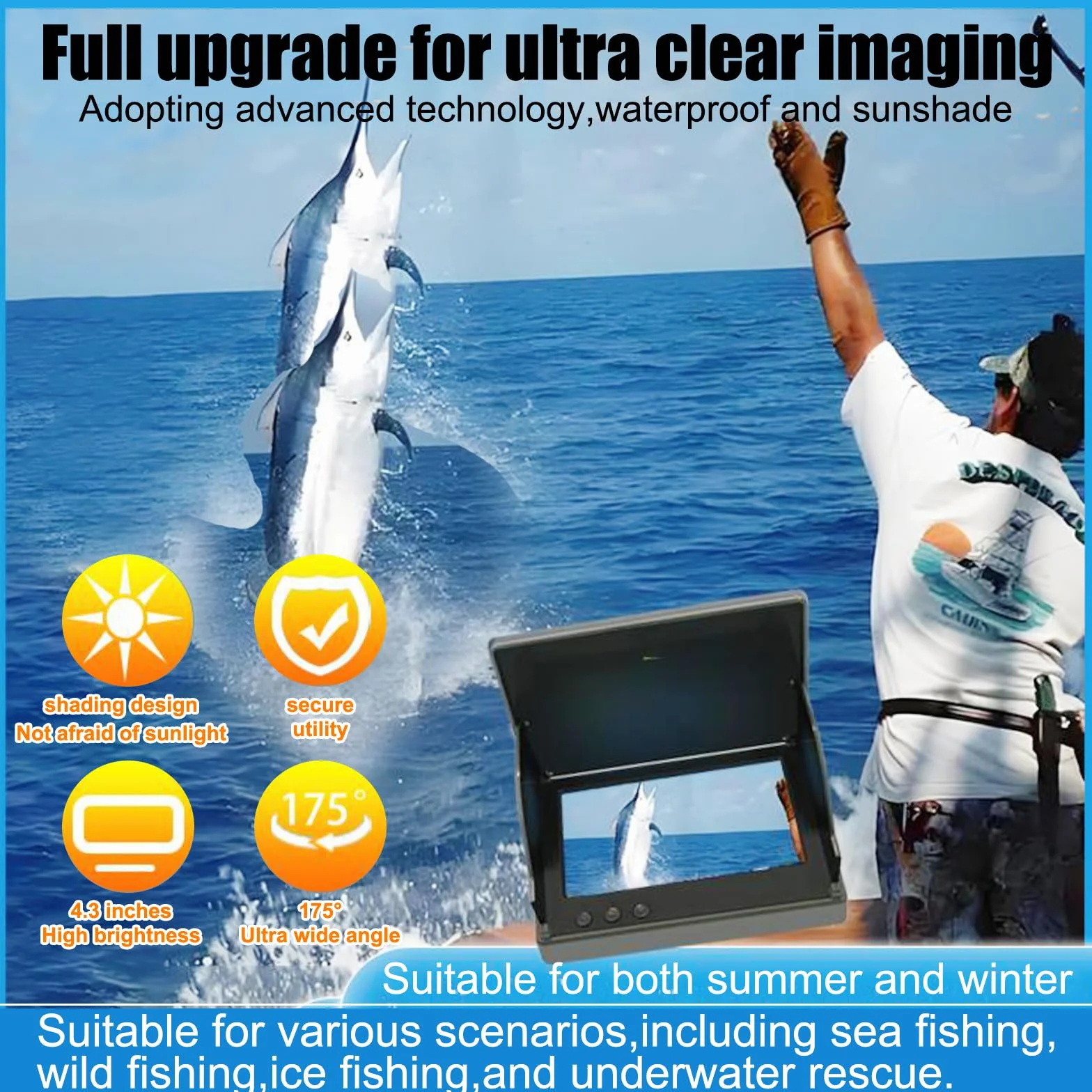 Cámara de Pesca Subacuática 4,3" IPS IP65 Visión Nocturna Infrarrojos Gran Angular