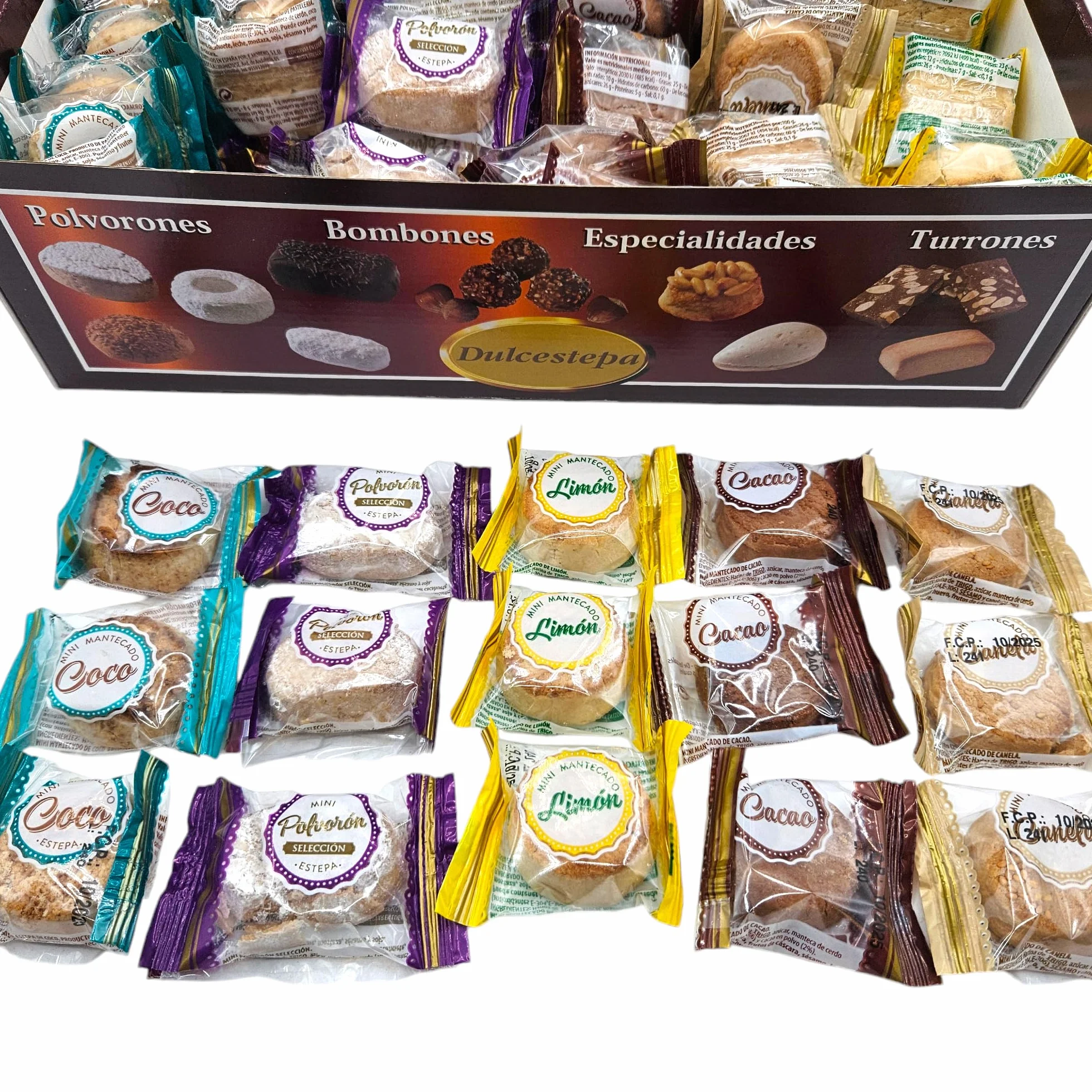 Polvorones Mini Surtidos DulceEstepa - Calidad Extra - 2,5 Kilos - Polvorón Coco - Polvorón Limon - Polvorón Chocolate - Polvorón Selección - Polvorón Canela - Mini Polvorones