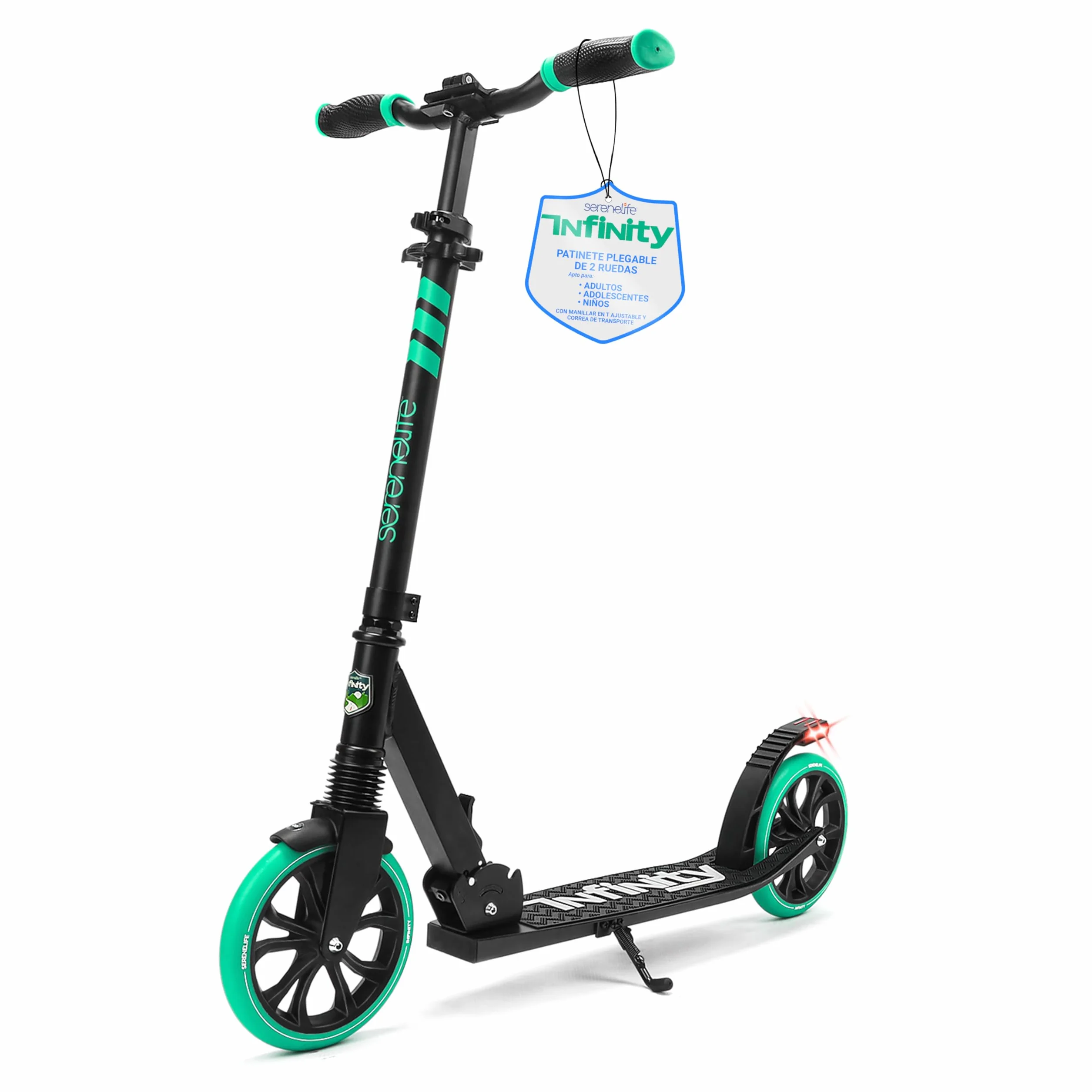 SereneLife Patinete Plegable Ajustable con Luces Freno Manillar Dos Ruedas