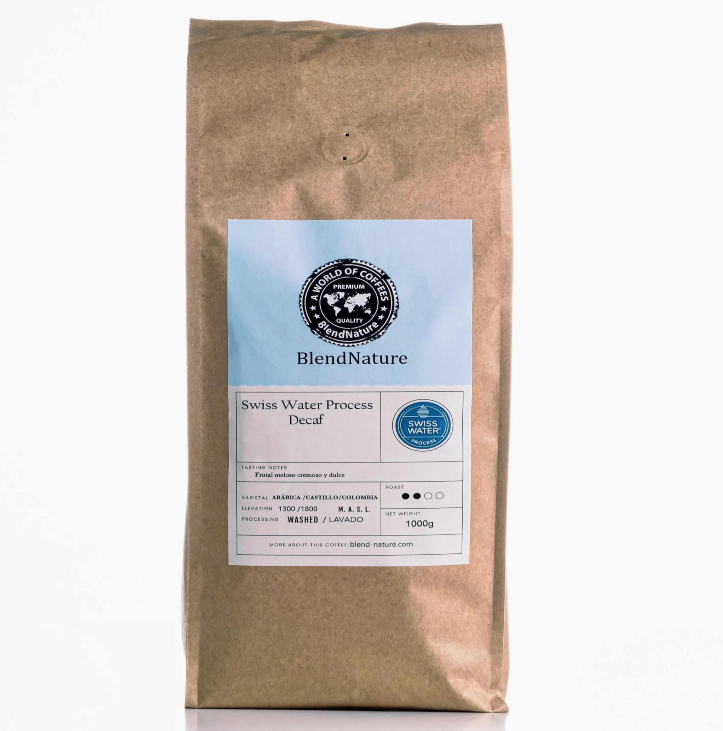Café Descafeinado Swiss Water en Grano 1kg Natural–Procesado en Canadá utilizando únicamente agua y tiempo elimina la cafeína en un 99,9% Conserva todo su sabor–Libre de productos químicos