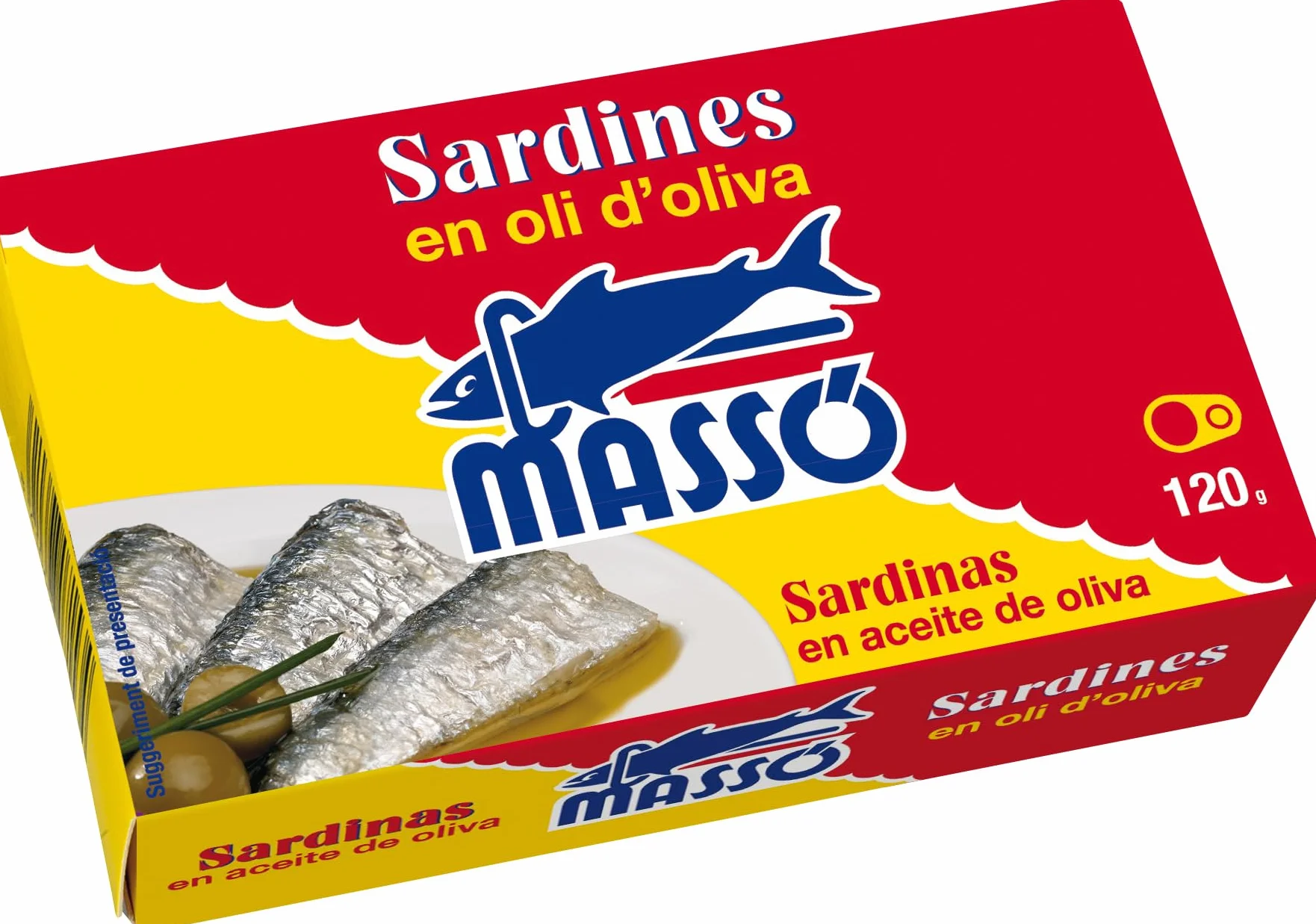 Massó Sardinas en aceite de oliva, 1 pack de 5 latas de 120gr, en catalán.