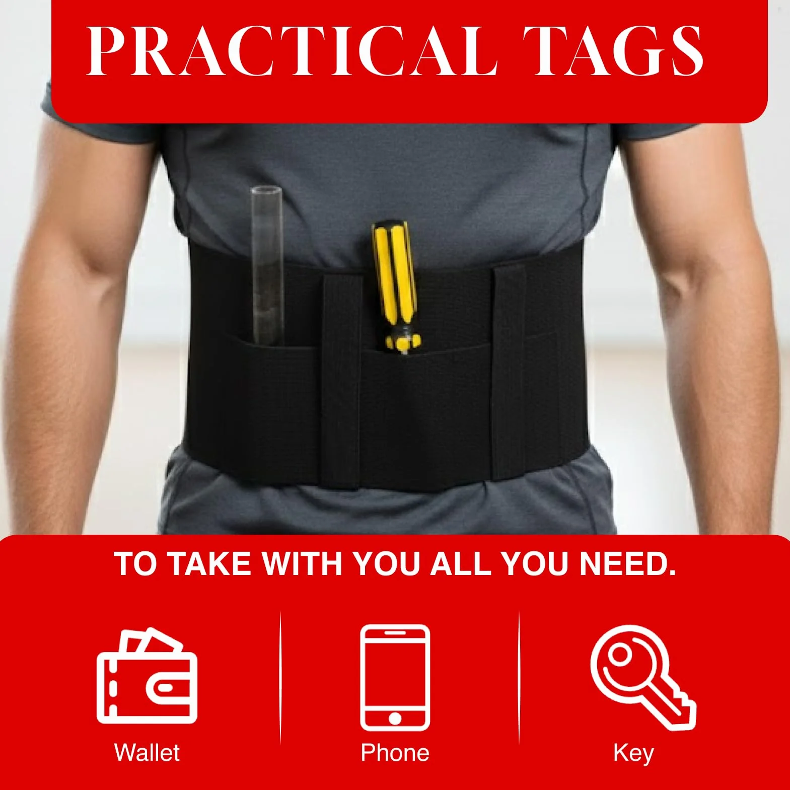 Funda Pistola de Banda para el Vientre, Neopreno Elástico 15cm Ancho, Ajustable hasta 115cm, Transpirable, Alta Retención, Negro