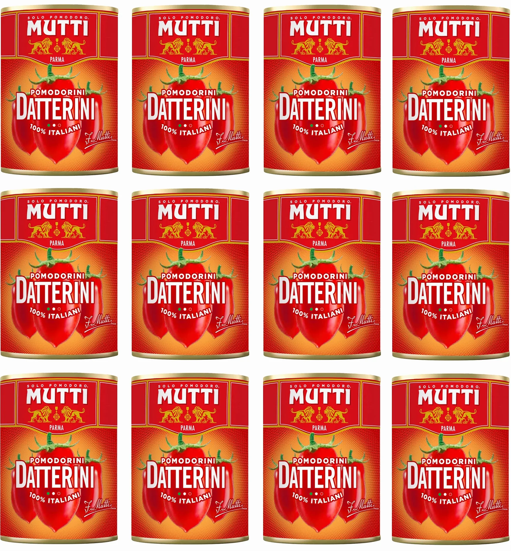 Mutti Pomodorini Datterini Datterini - Lote de 12 tomates cherry (sabor dulce, forma alargada, salsa italiana, tomates, 400 g)