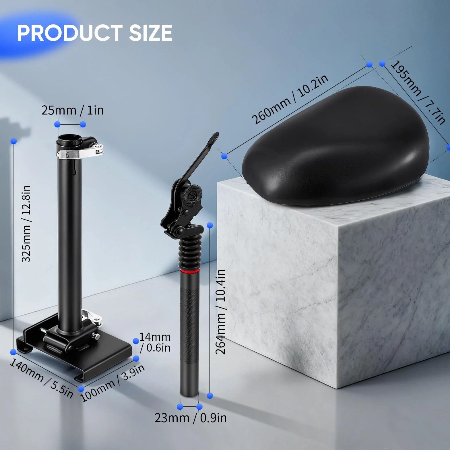 Asiento para patinete eléctrico ajustable 13-19 cm, plegable, bordes curvos, 55-68 cm, adultos