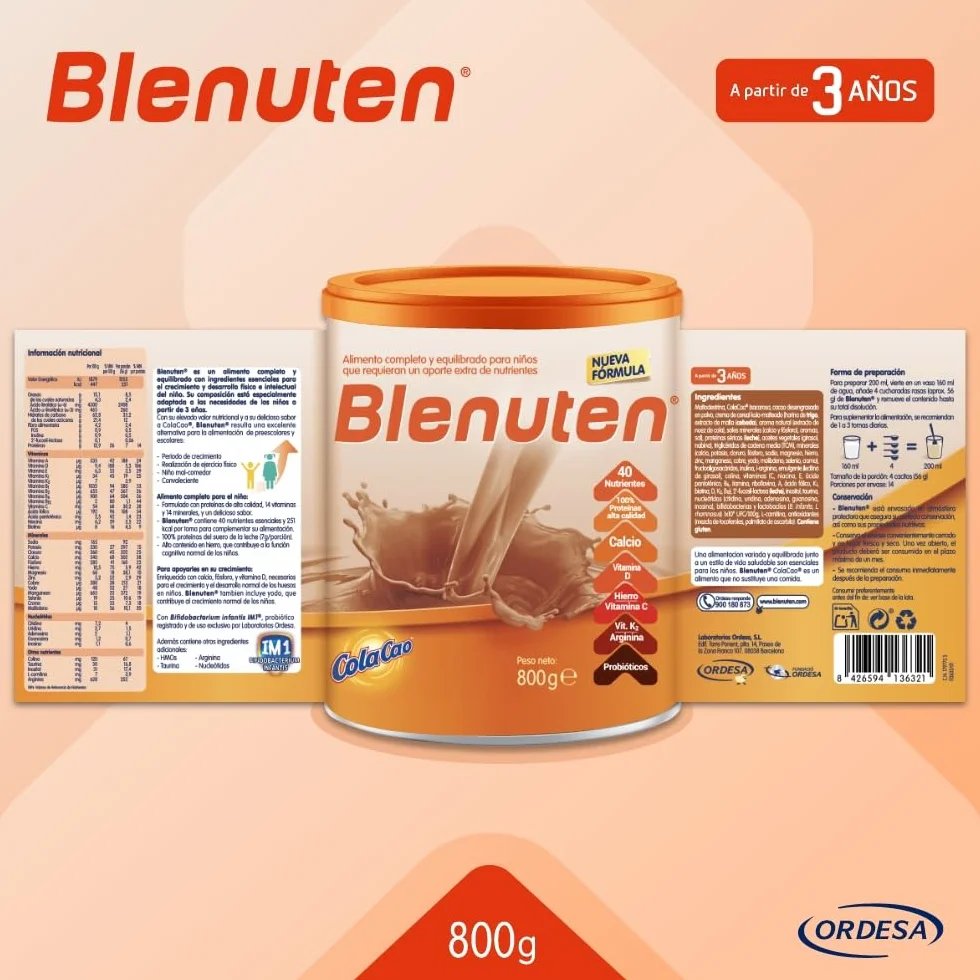 Blenuten Cola Cao | 800g | Suplemento Alimenticio Para Niños Mayores de 3 Años, con Vitaminas y Minerales