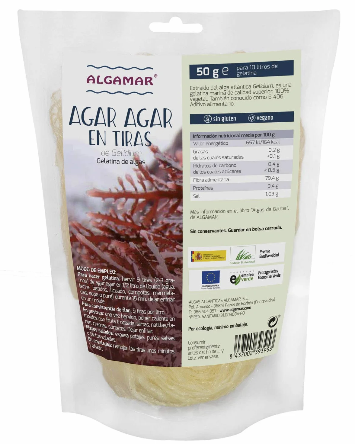 Tiras De Algas Agar Agar 50 Gr de Algamar