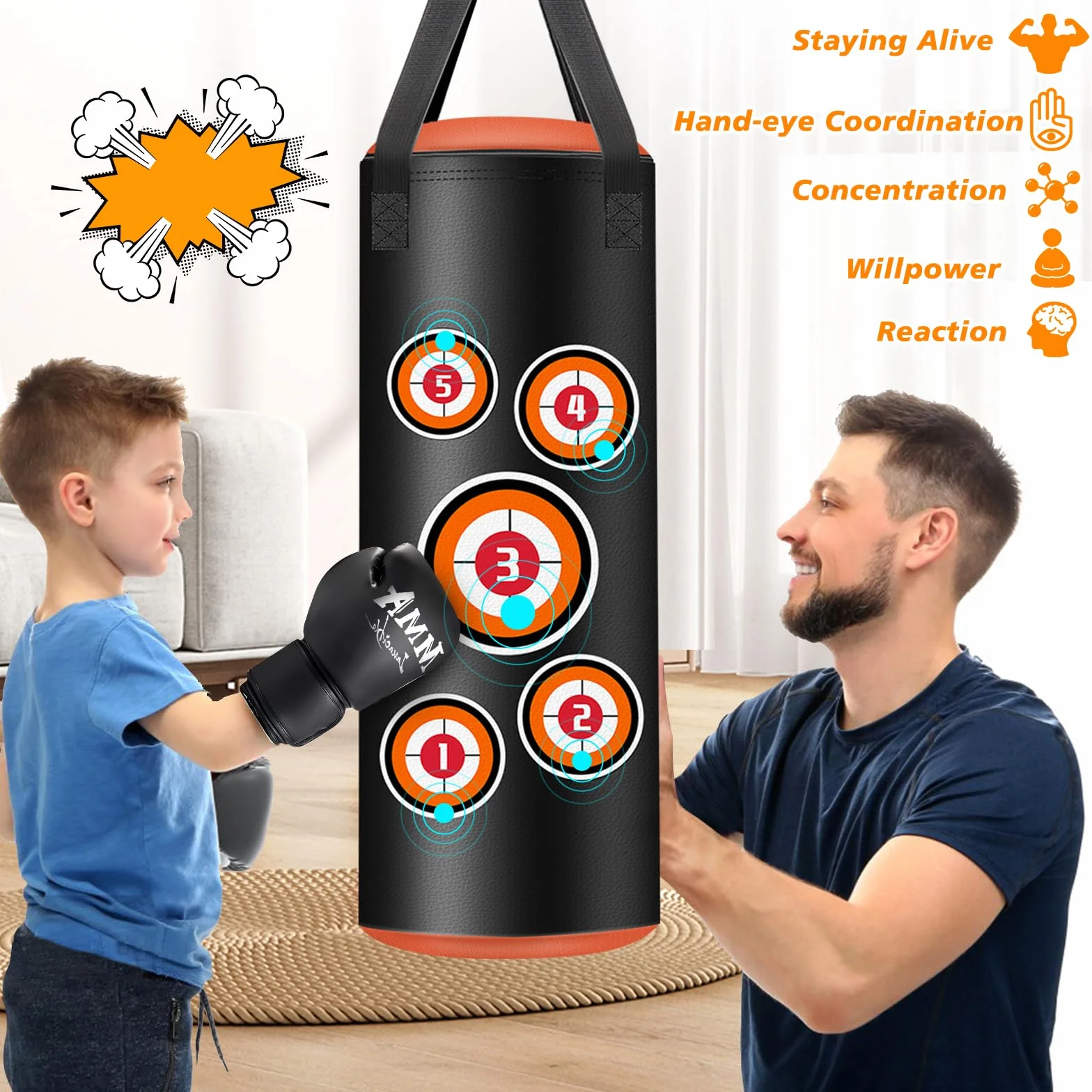 Saco de Boxeo Colgante 60 cm Cuero Microfibra para Entrenamiento Kickboxing MMA