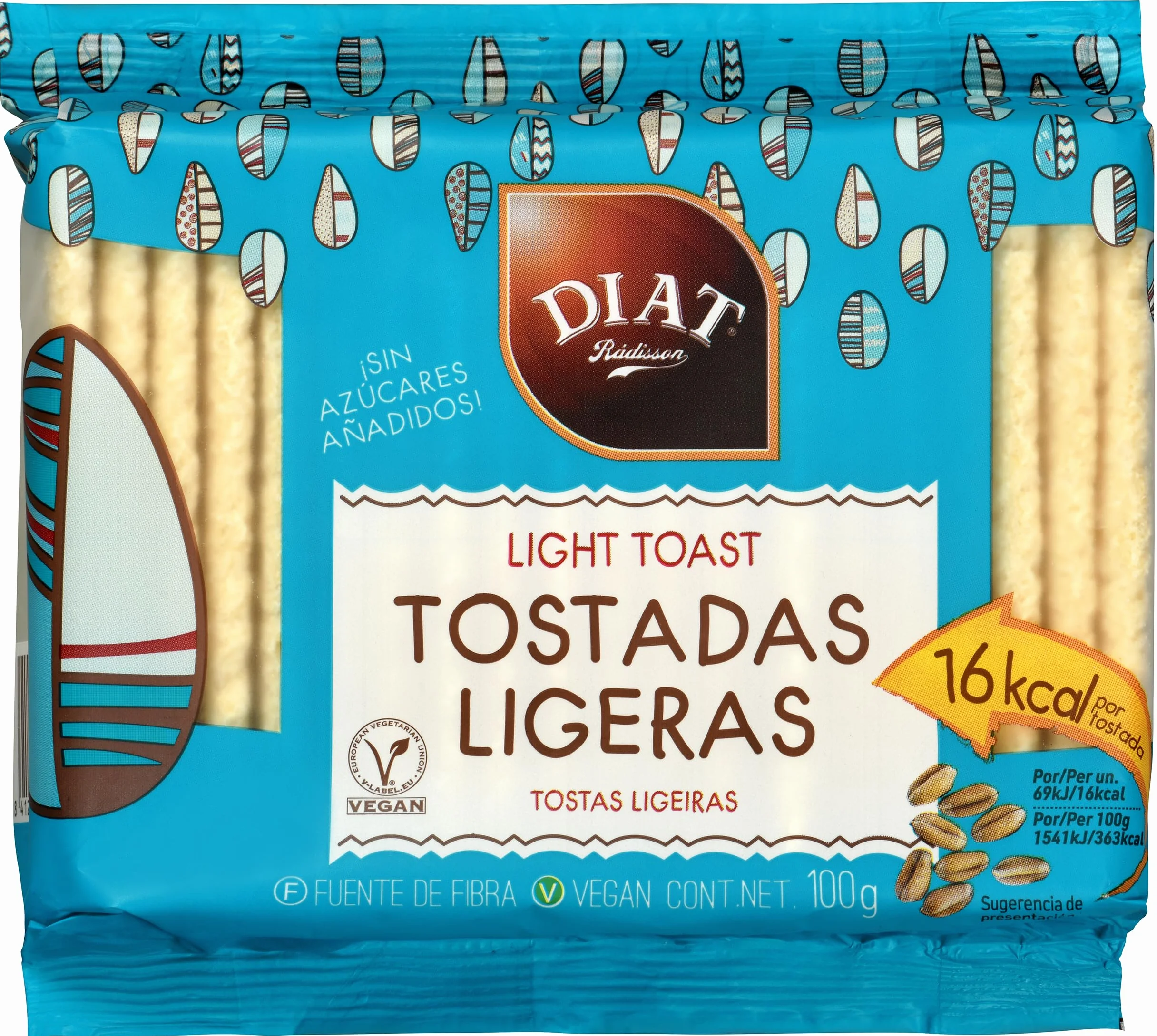 DIAT Radisson - Tostadas Ligeras | Tostadas Veganas | Fuente de Fibra | Bajo Contenido en Grasa | Sin Azúcar Añadido | Apto para Dietas de Control de Peso