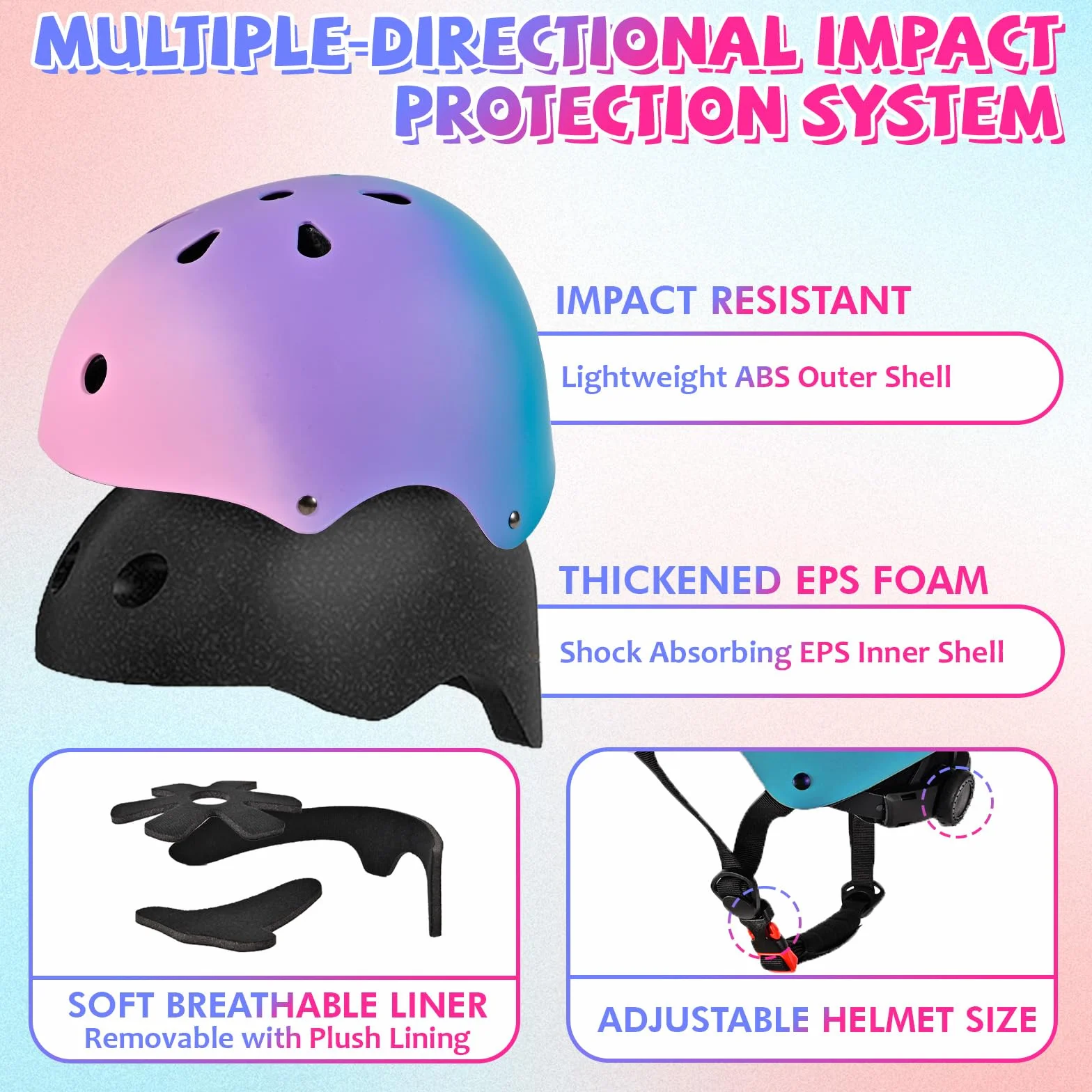 Casco de Bicicleta Ajustable para Niños, Cascos Infantiles de Protección Multideporte Ciclismo