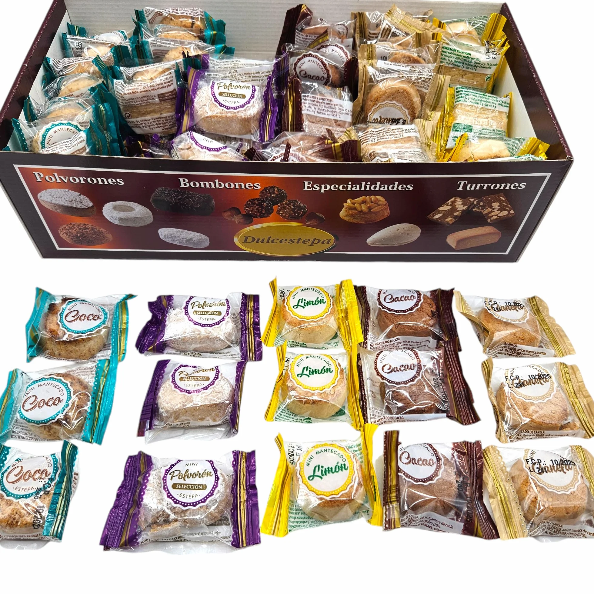 Polvorones Mini Surtidos DulceEstepa - Calidad Extra - 2,5 Kilos - Polvorón Coco - Polvorón Limon - Polvorón Chocolate - Polvorón Selección - Polvorón Canela - Mini Polvorones