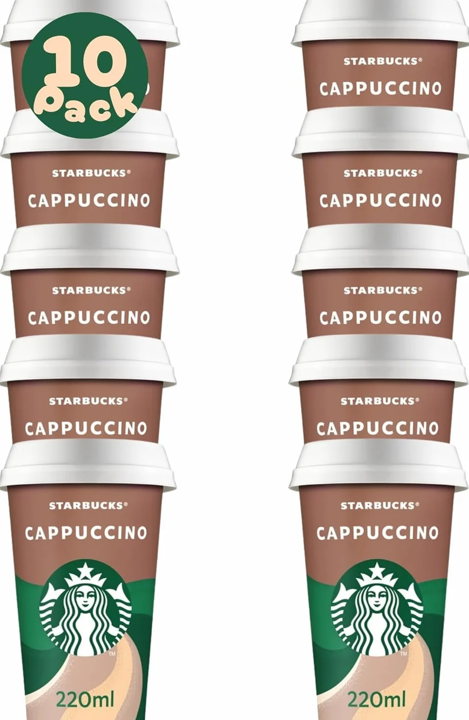 Pack Café Frío Listo para Tomar | Starbucks Pack de Vasos de Café Listo para Bebe - 10 Vasos x 220ml (Pack 10 x 220ml, Caramel Macchiato) (Cappuccino)