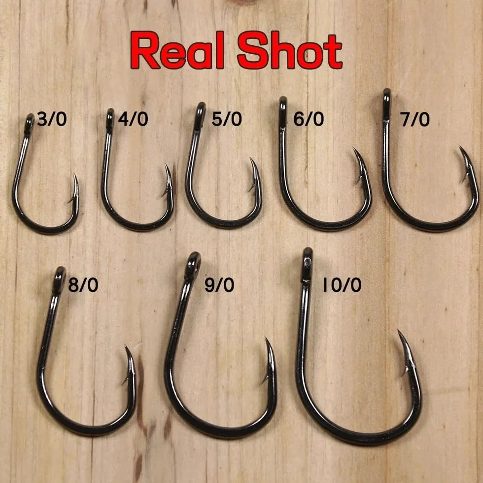 High Carbon Steel Live Bait Hook 4X Strong Barbed Fishing Hooks Saltwater Tuna Shark Bass 3/0