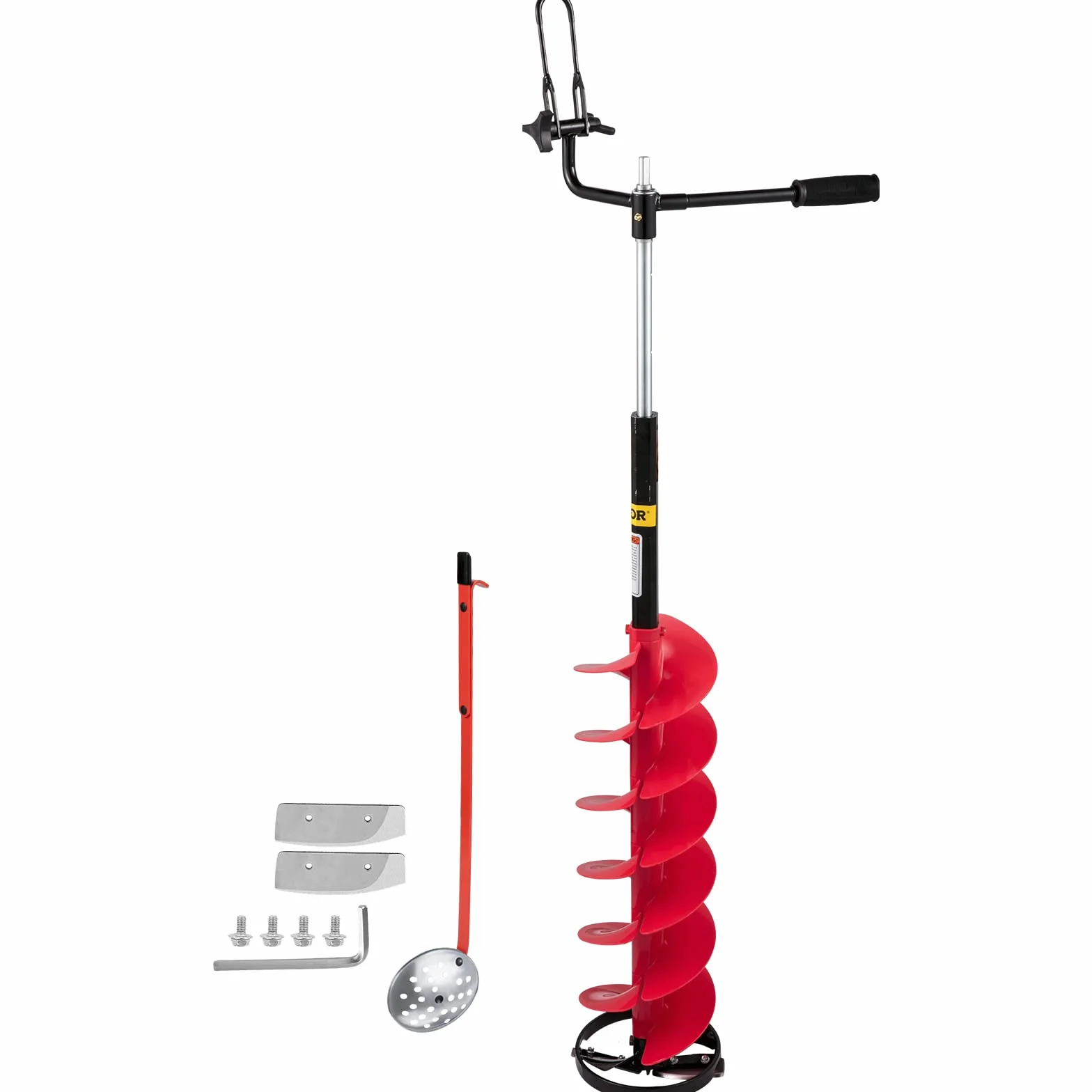 VEVOR Barrena para hielo de nailón 8" x 41" con varilla de extensión ajustable 14" mango de goma
