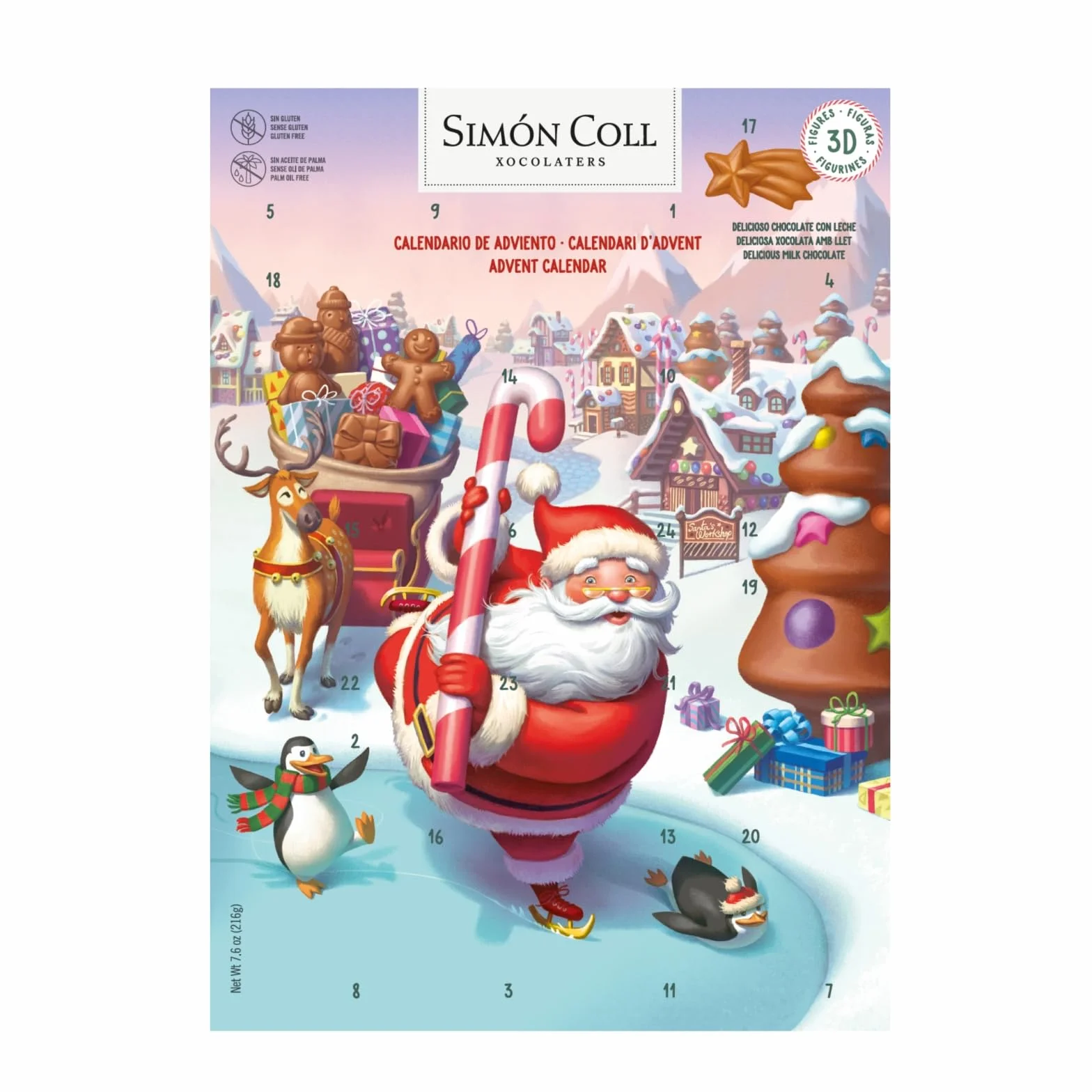 Simón Coll Calendario de Adviento Santa Chocolate con Leche Figuras 3D 216g
