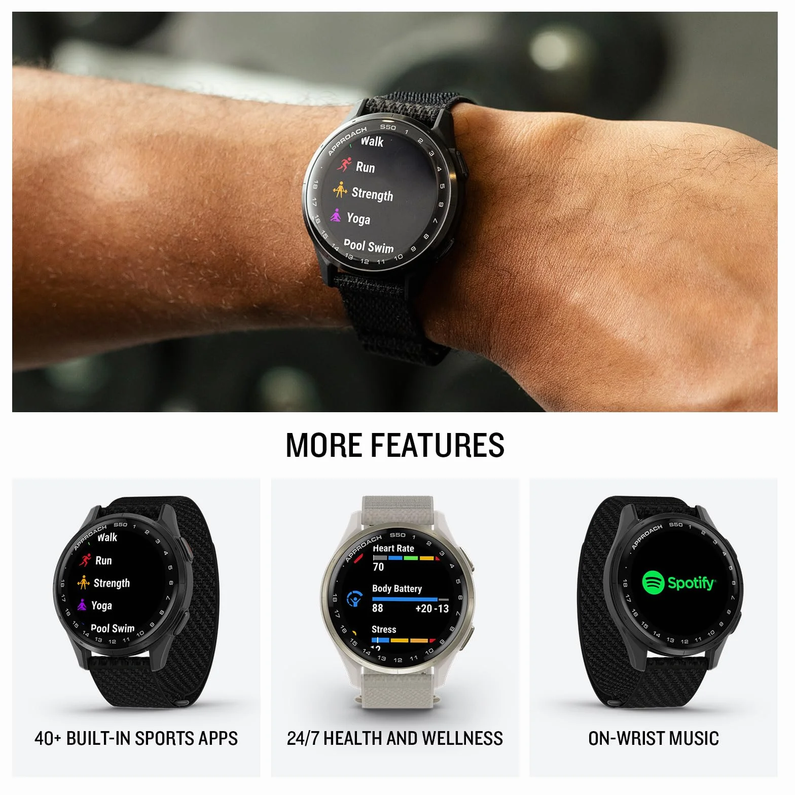 Garmin Approach S50 Reloj Inteligente GPS Golf Pantalla AMOLED Bisel Aluminio Correa Nailon