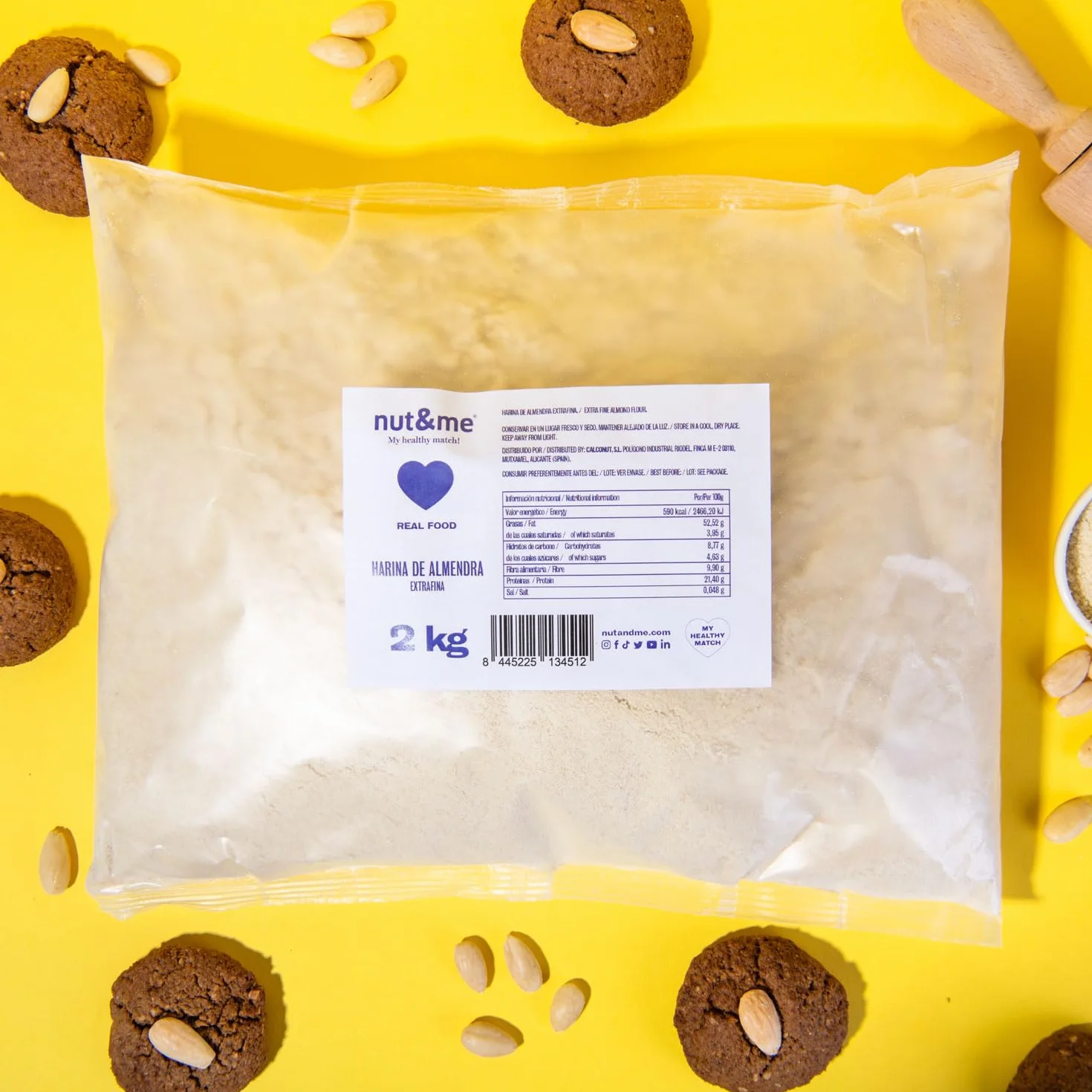 Harina de almendra 2 KG nut&me 100% almendra Extrafina Sin Gluten Keto Repostería