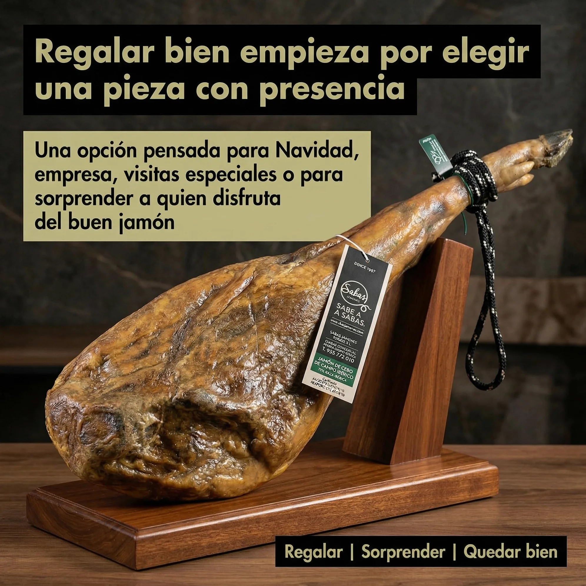 SABE A SABAS Jamón Ibérico de Cebo de Campo 75% Raza Ibérica Pieza Entera con Pata 7-8 kg Curación 36 Meses Sabor Intenso Gourmet Tradición Sevillana Selección Premium Regalo Navidad