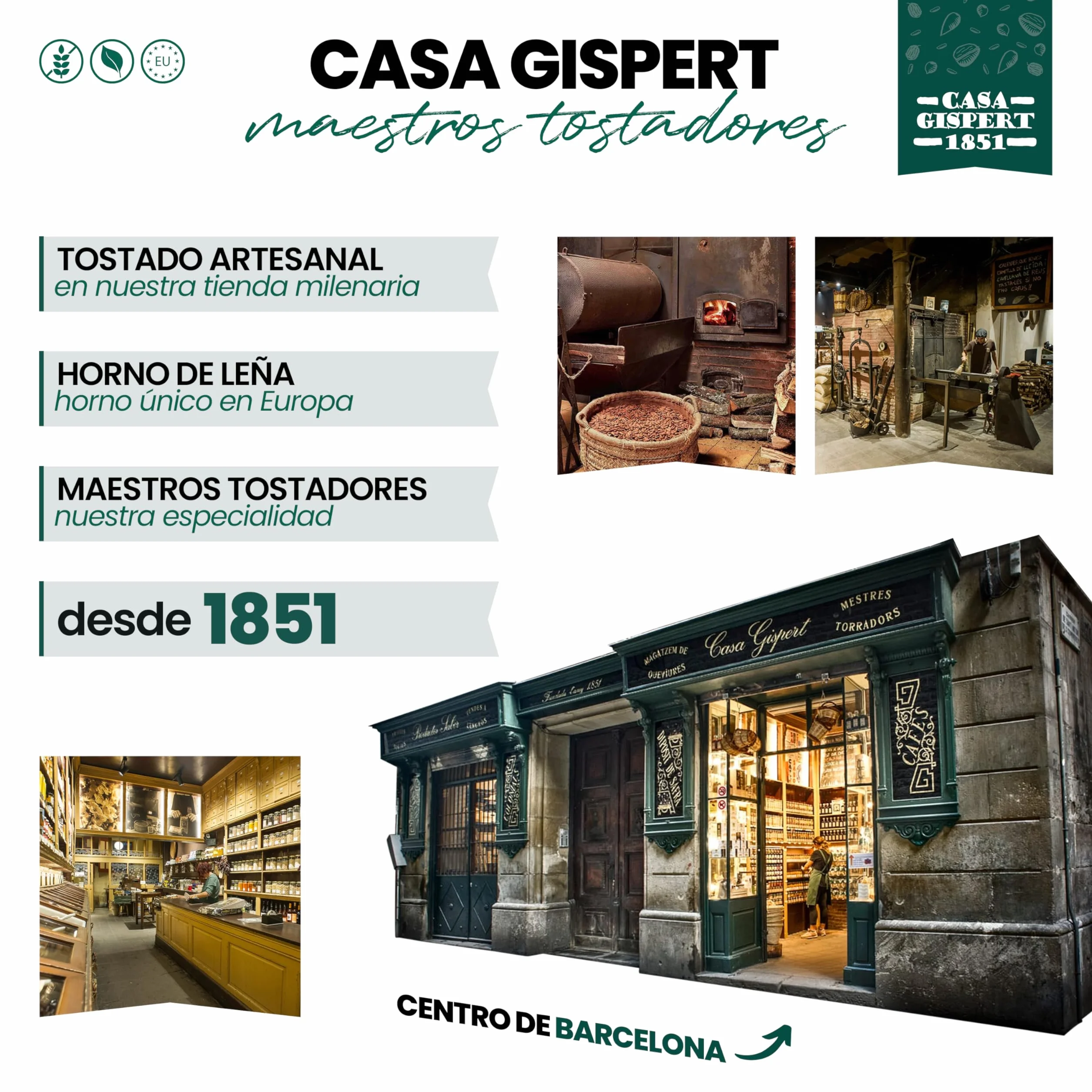 Casa Gispert - Pistacho - Sin Gluten, Vegano (500g, Crudo - Sin Cáscara - País)