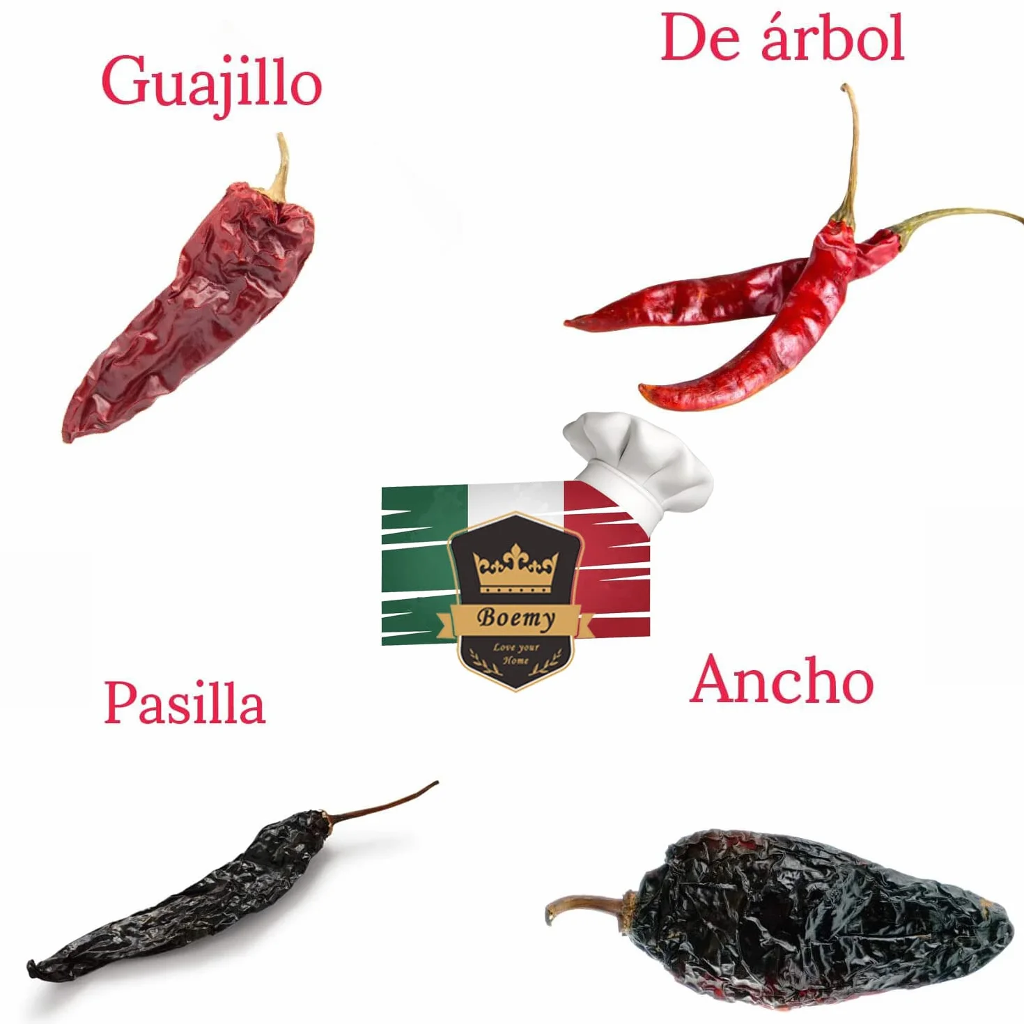 El Sarape Pack Chiles Mexicanos 4 Variedades Chiles Secos 100g Chile de Árbol Guajillo Pasilla Ancho