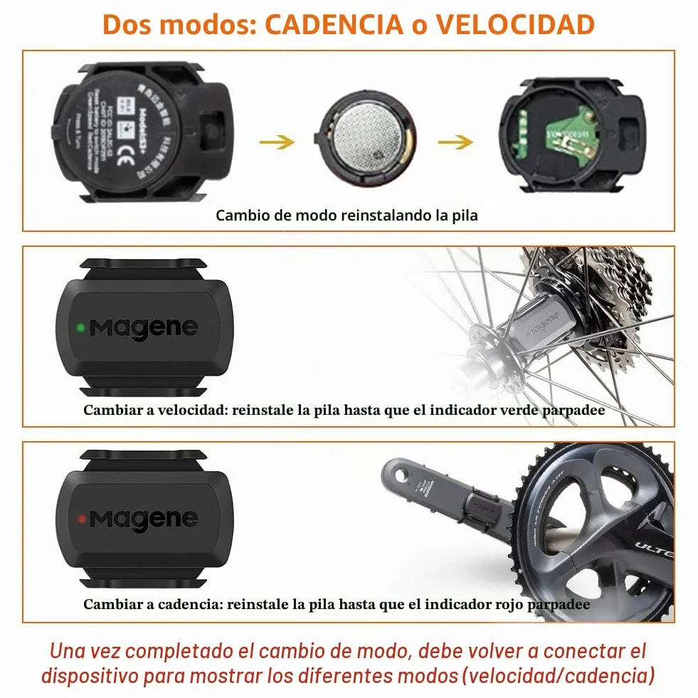 Magene S3+ Sensor de Velocidad/Cadencia Ciclismo Ant+ Bluetooth 4.0 Inalámbrico RPM Bicicleta
