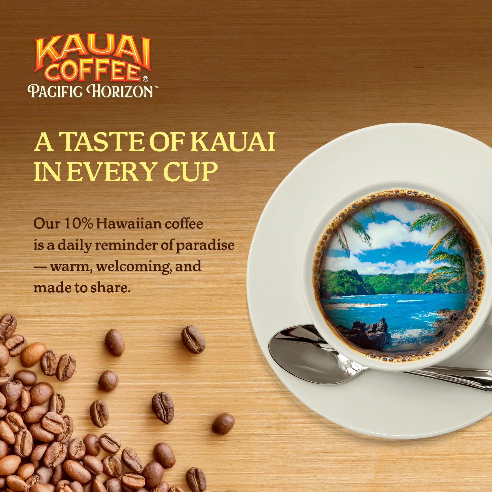 Kauai Coffee K-Cup Pods - Vainilla Macadamia Nut, 10 cápsulas K-Cup | Tostado medio, café arábica, 10 % hawaiano, para cafeteras Keurig, porción única, granos de vainilla con nueces de macadamia